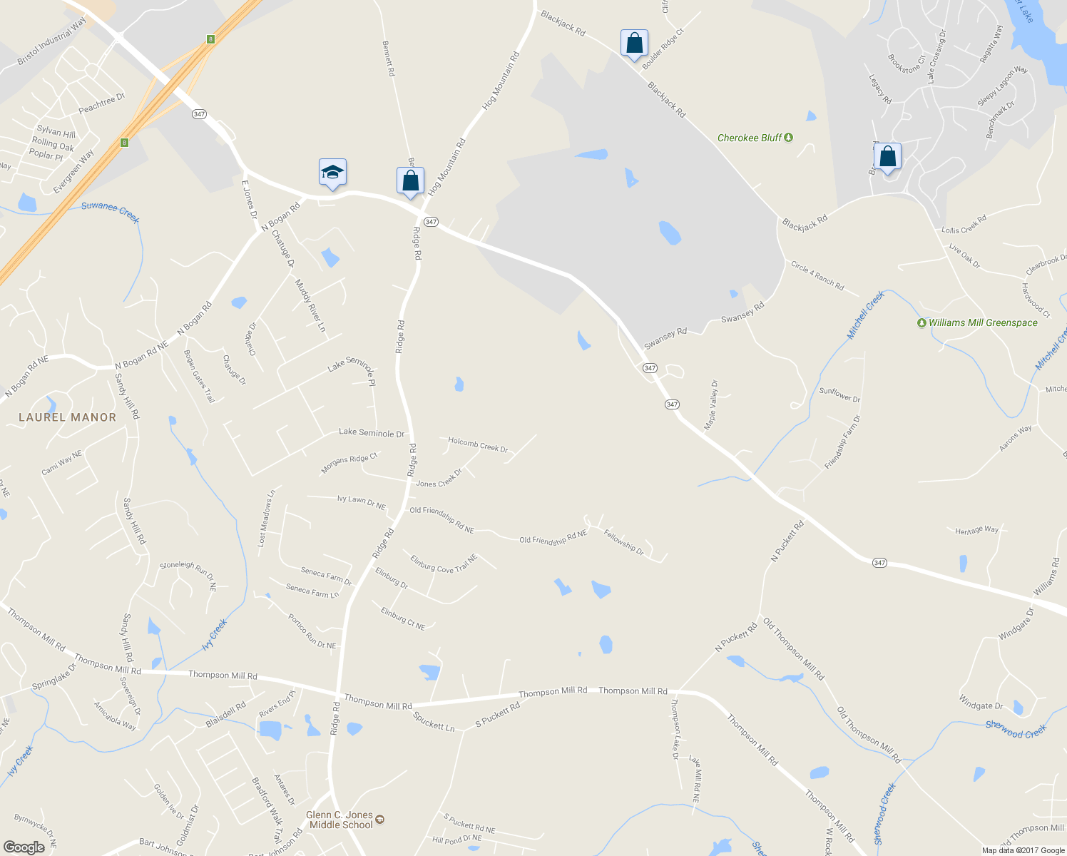 map of restaurants, bars, coffee shops, grocery stores, and more near 3888 Darnell Creek Court in Buford