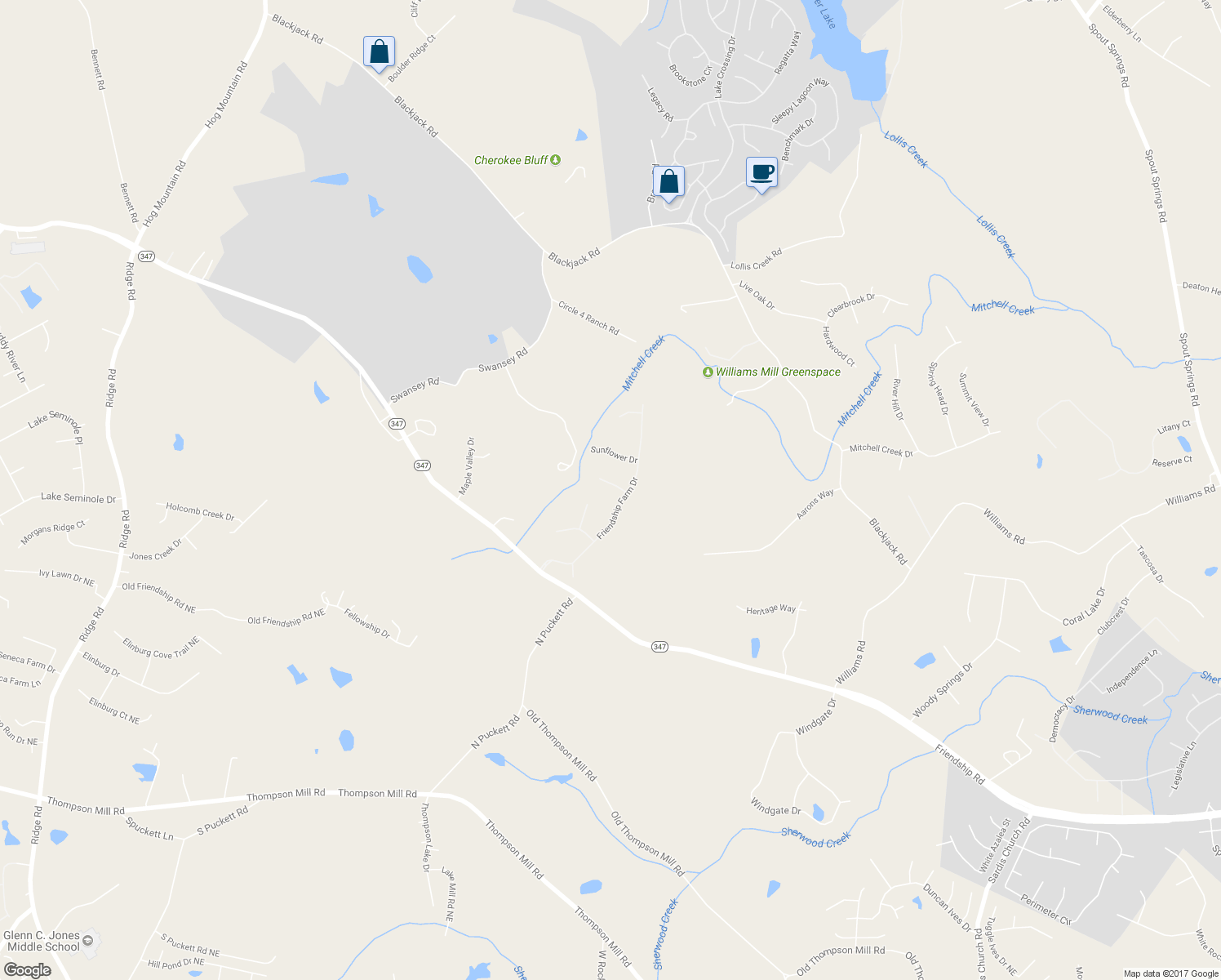 map of restaurants, bars, coffee shops, grocery stores, and more near 3511 Autumn Farm Terrace in Buford