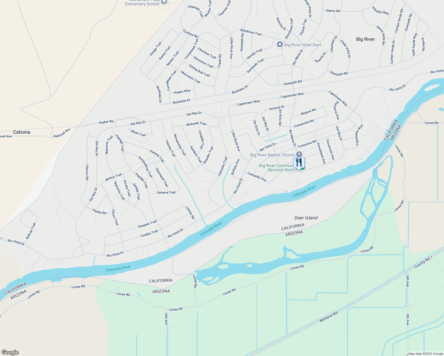 map of restaurants, bars, coffee shops, grocery stores, and more near 7285 Pahaska Trail in Big River