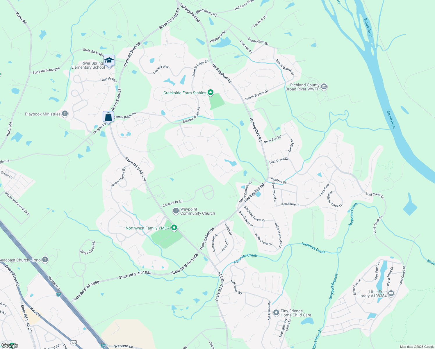 map of restaurants, bars, coffee shops, grocery stores, and more near 88 Cannonade Court in Irmo