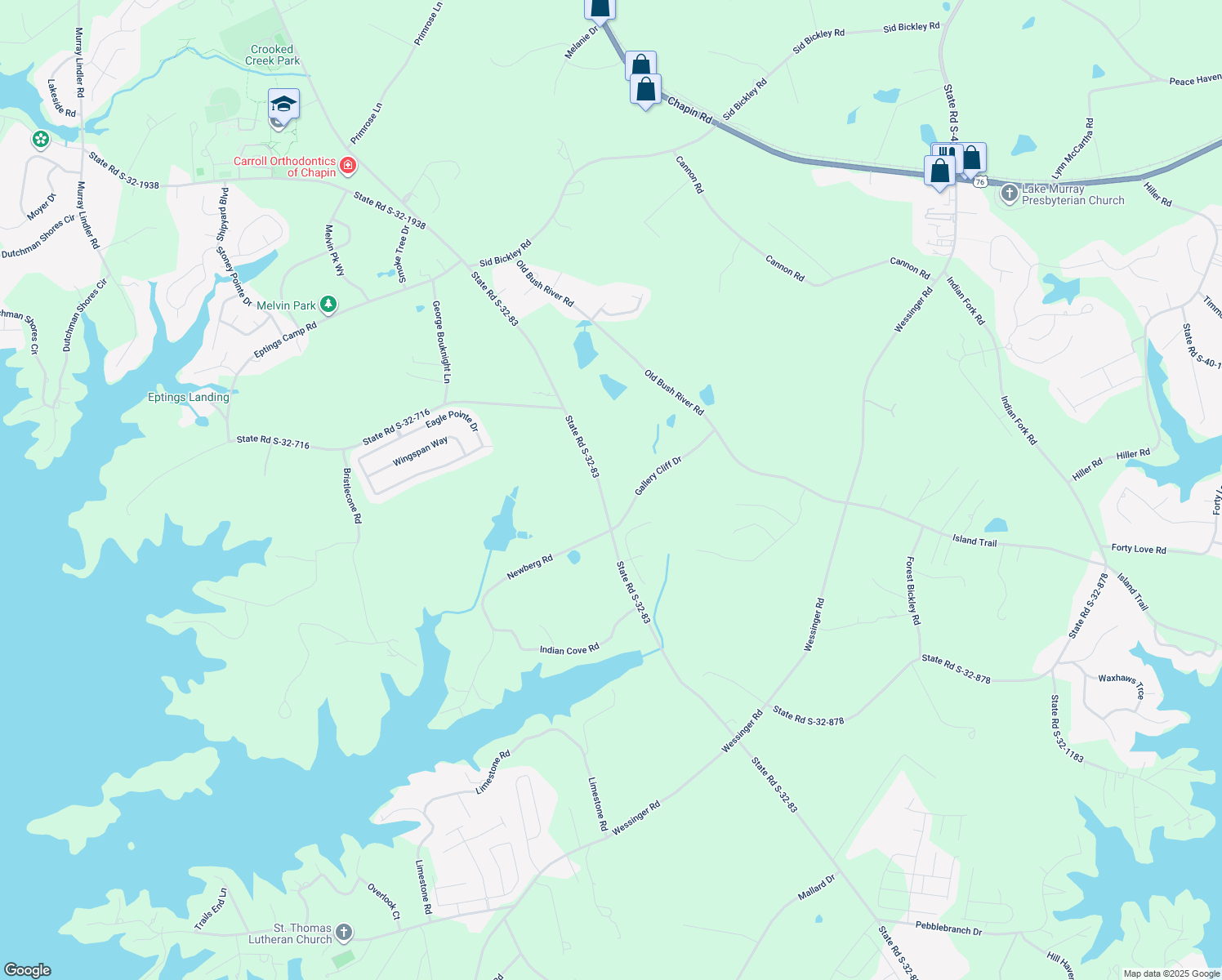 map of restaurants, bars, coffee shops, grocery stores, and more near 1661 Old Lexington Highway in Chapin