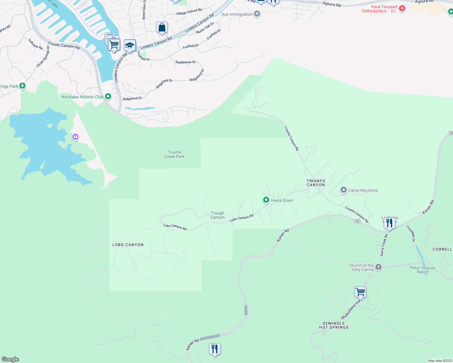 map of restaurants, bars, coffee shops, grocery stores, and more near in Westlake Village