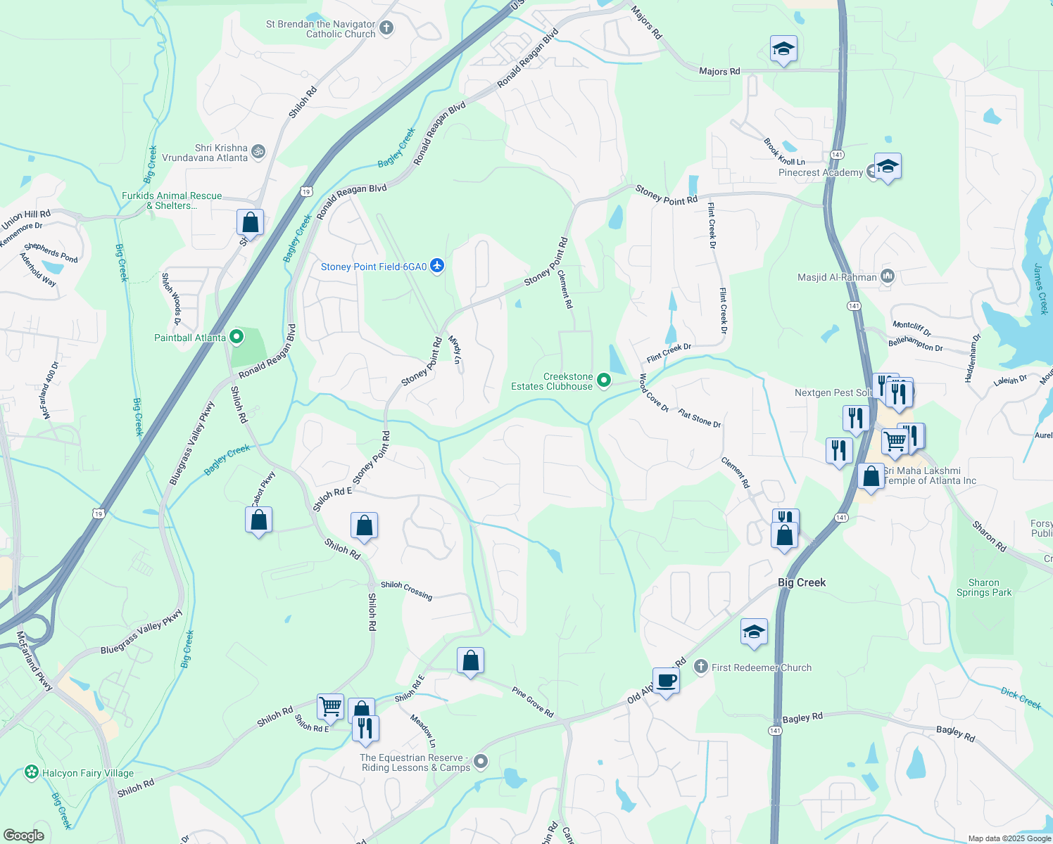 map of restaurants, bars, coffee shops, grocery stores, and more near 6855 Crofton Drive in Alpharetta