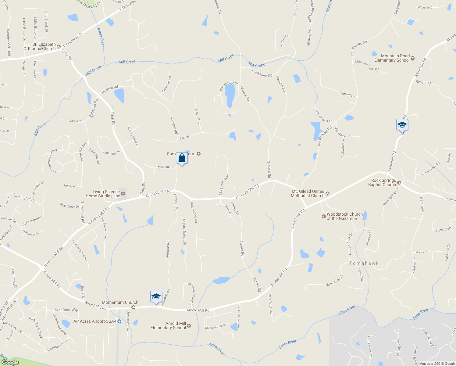 map of restaurants, bars, coffee shops, grocery stores, and more near 503 Hickory Glen in Woodstock