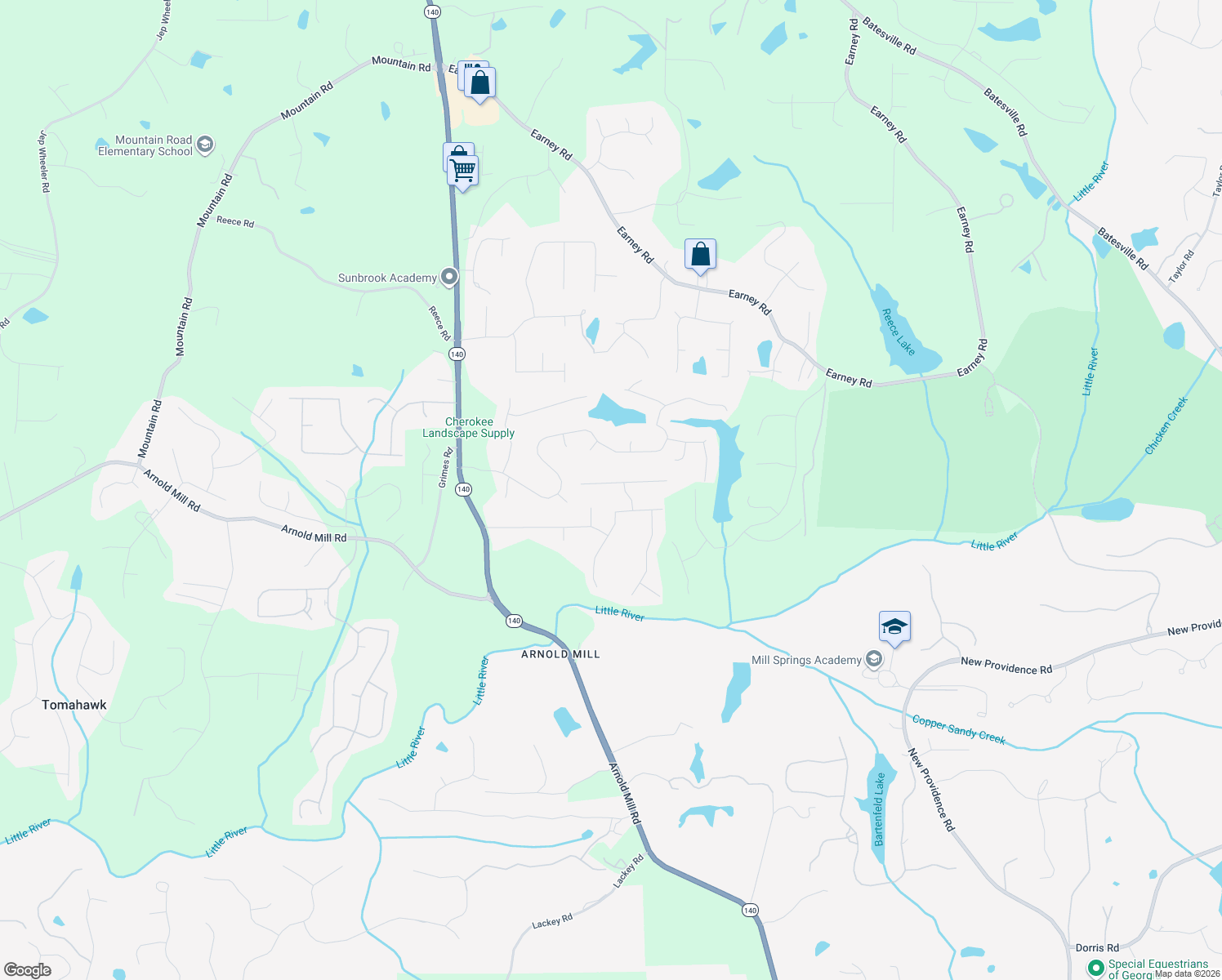 map of restaurants, bars, coffee shops, grocery stores, and more near 715 Jett Road in Woodstock