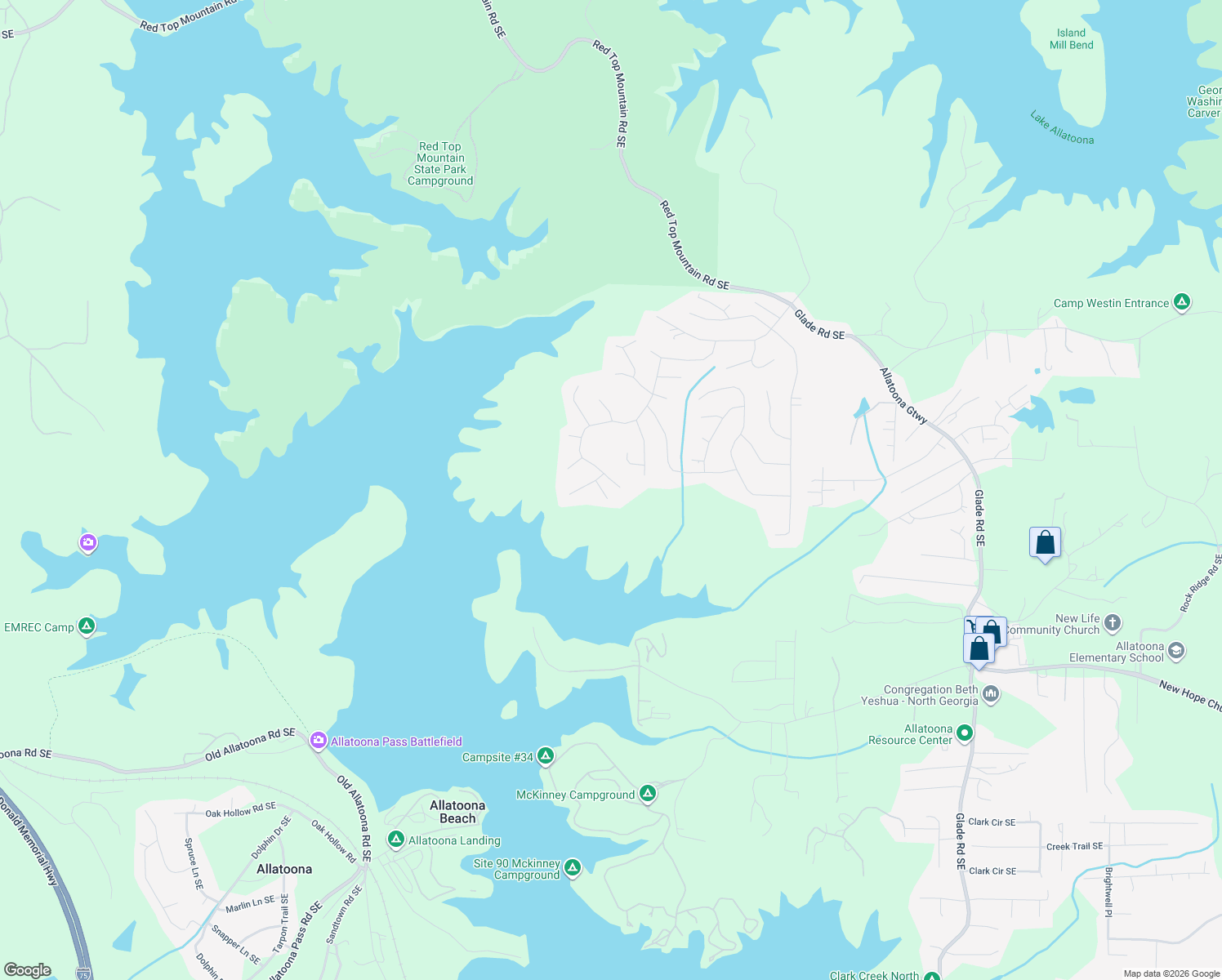map of restaurants, bars, coffee shops, grocery stores, and more near 5651 Bay Island Cay Northwest in Acworth