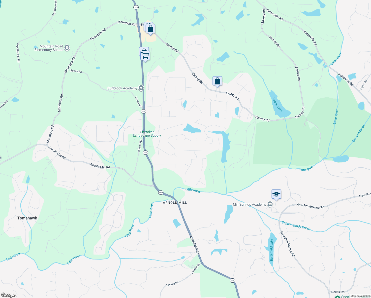 map of restaurants, bars, coffee shops, grocery stores, and more near 715 Jett Road in Woodstock