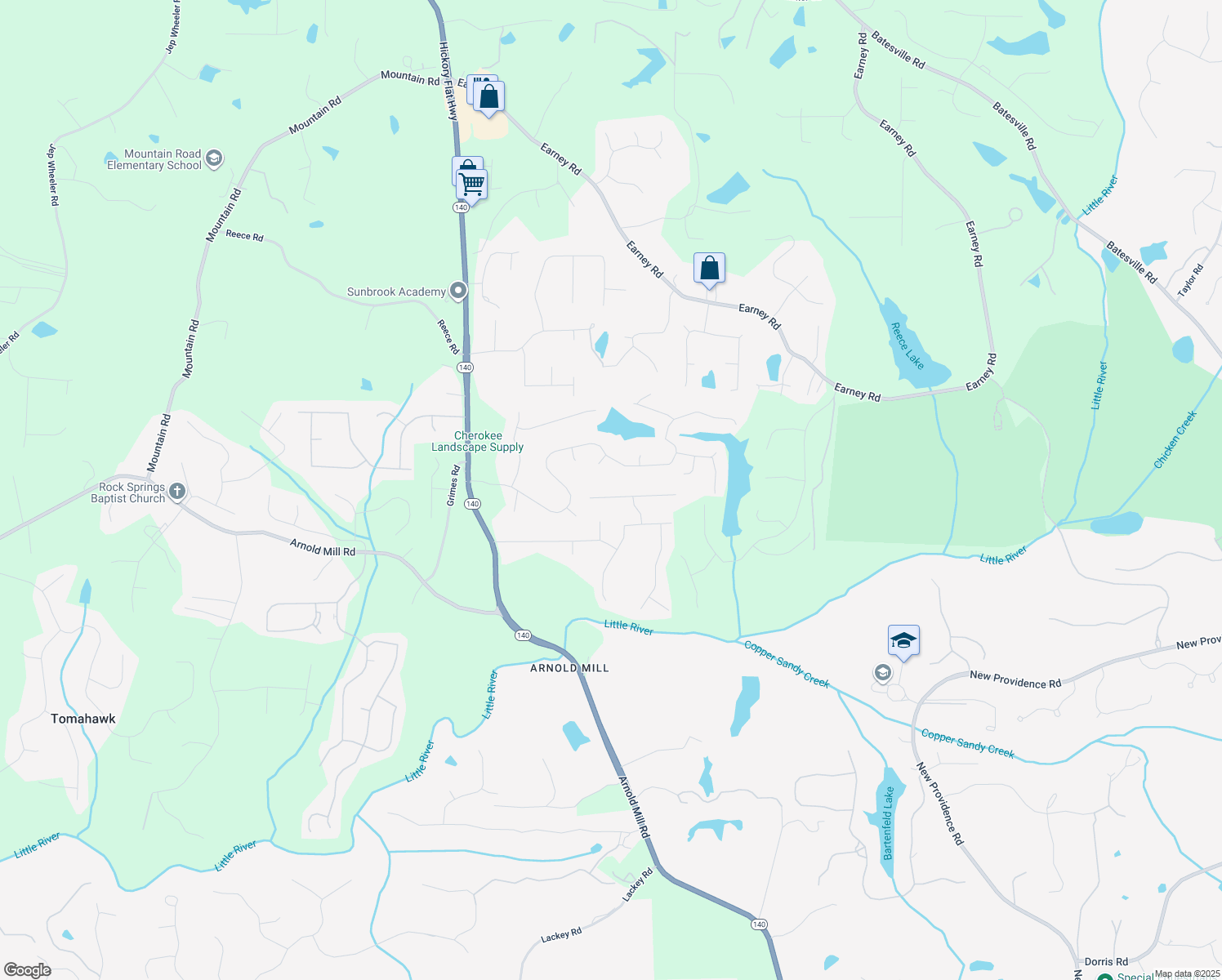 map of restaurants, bars, coffee shops, grocery stores, and more near 714 Jett Road in Woodstock
