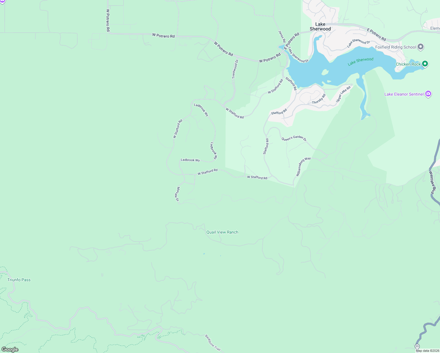 map of restaurants, bars, coffee shops, grocery stores, and more near 949 West Stafford Road in Westlake Village