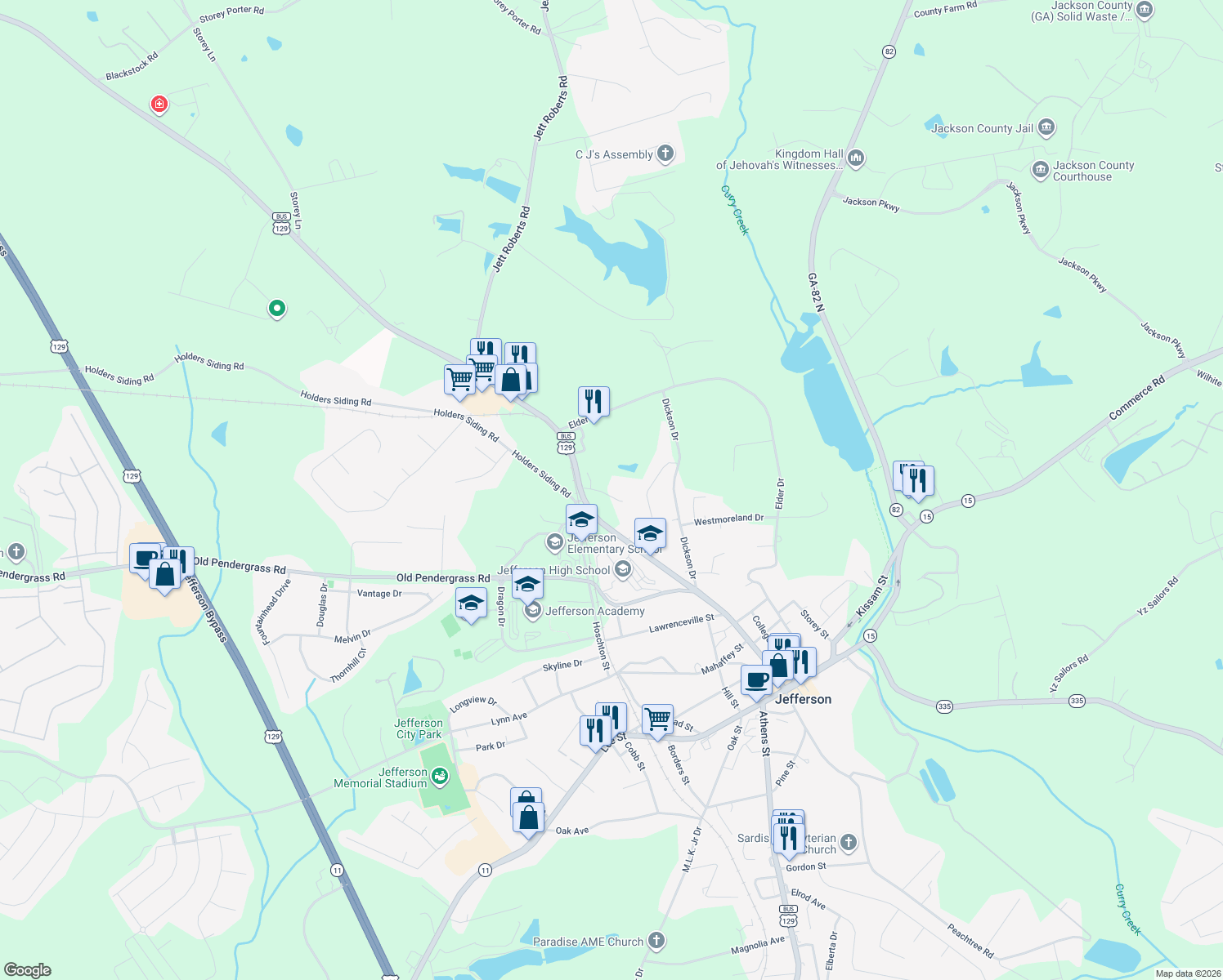 map of restaurants, bars, coffee shops, grocery stores, and more near 87 Davis Street in Jefferson