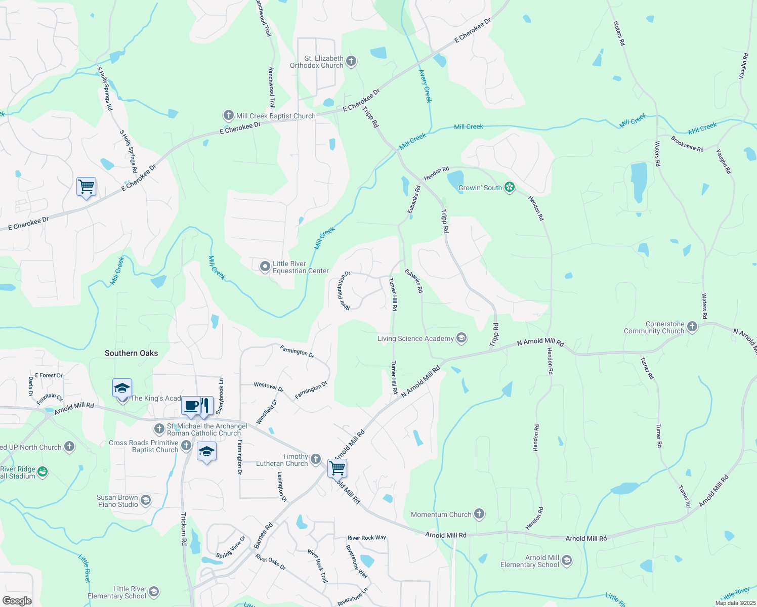 map of restaurants, bars, coffee shops, grocery stores, and more near 822 Plantation Ridge Overlook in Woodstock