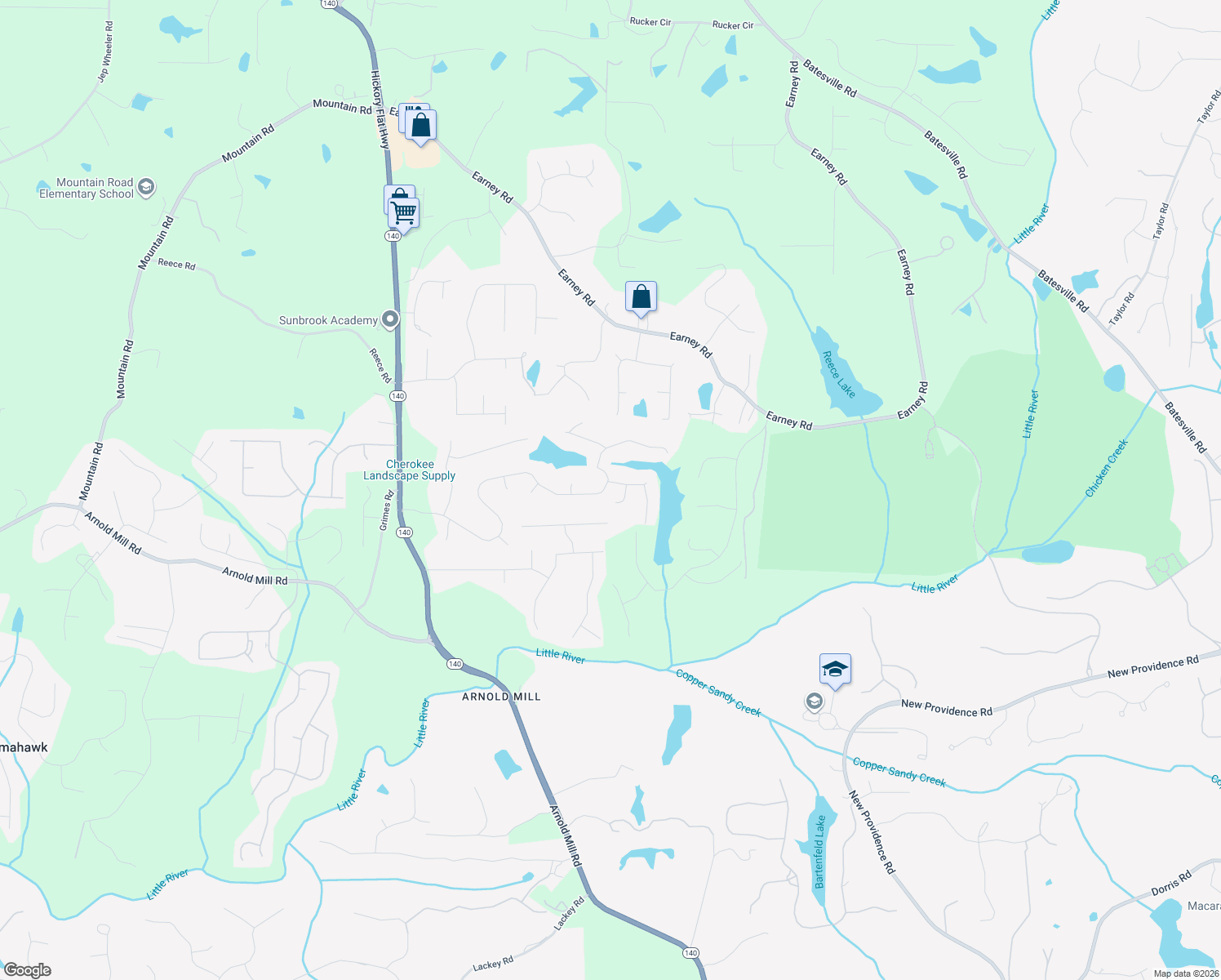 map of restaurants, bars, coffee shops, grocery stores, and more near 802 Lake Mist Drive in Woodstock