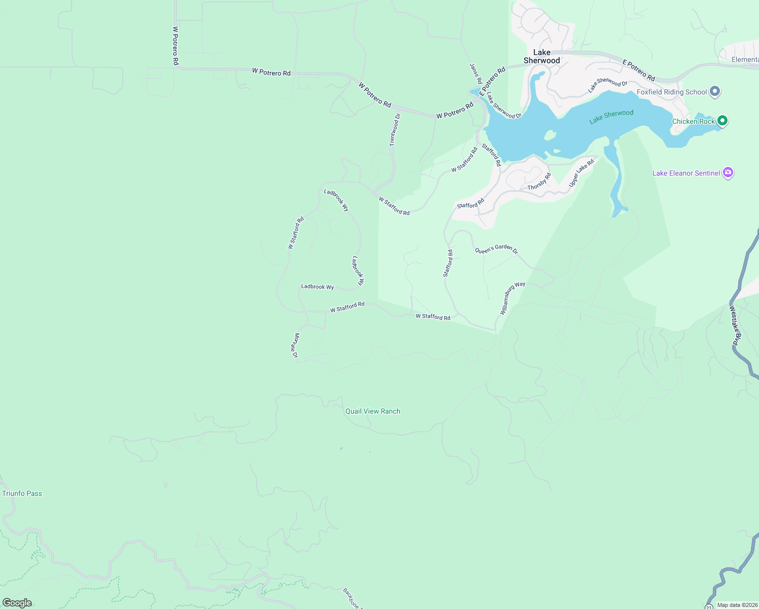 map of restaurants, bars, coffee shops, grocery stores, and more near 925 West Stafford Road in Thousand Oaks