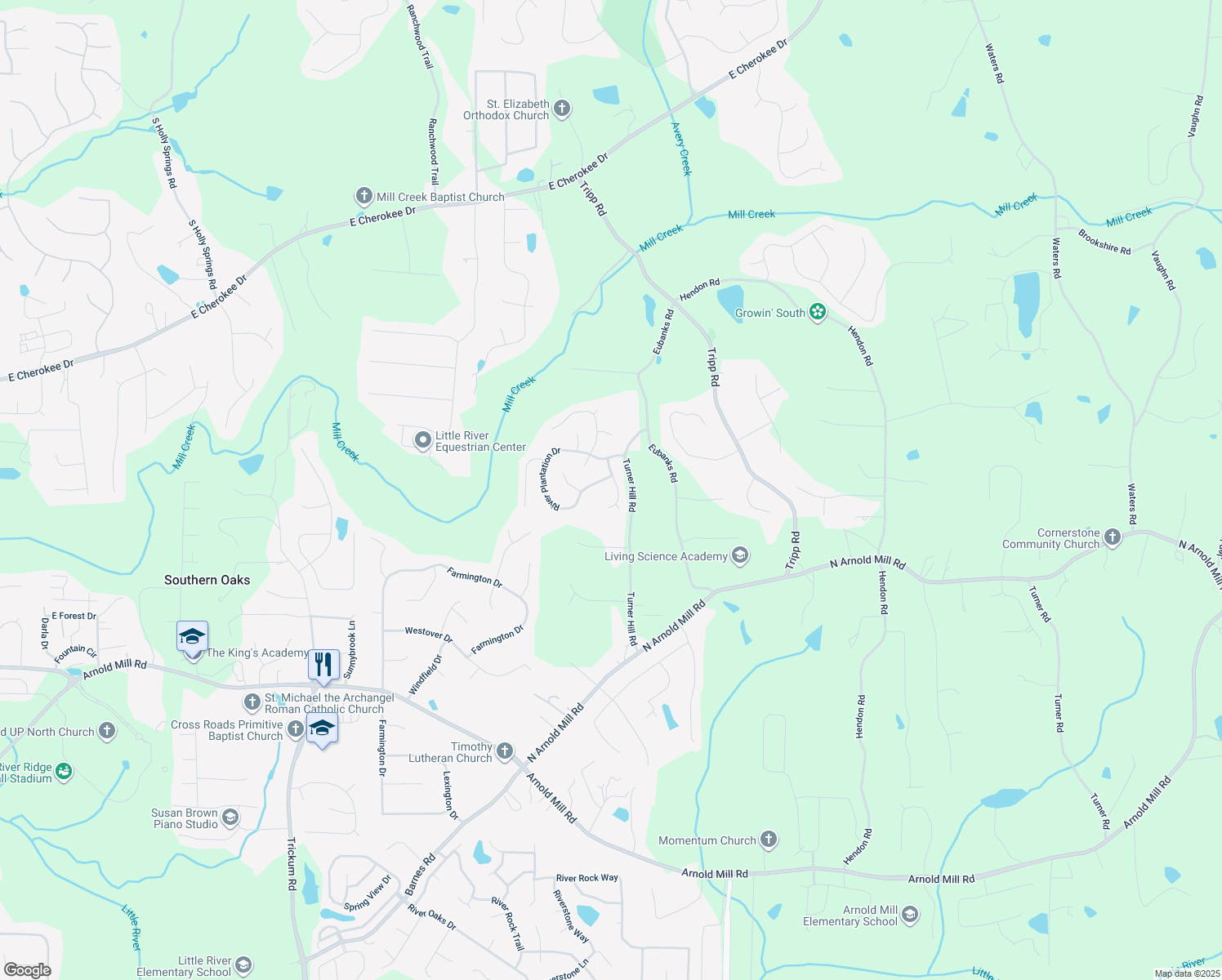 map of restaurants, bars, coffee shops, grocery stores, and more near 822 Plantation Ridge Overlook in Woodstock