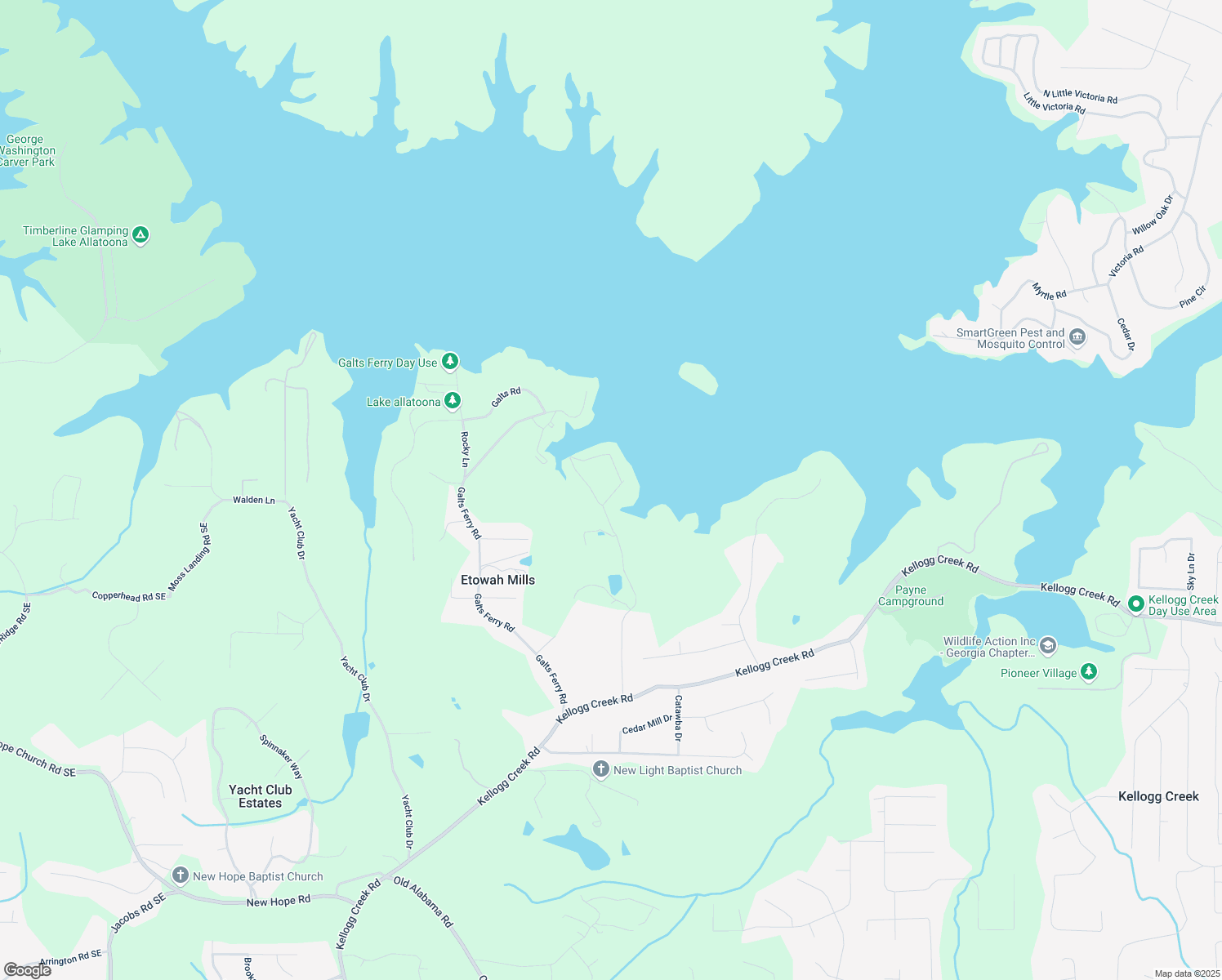map of restaurants, bars, coffee shops, grocery stores, and more near 7 Yachting Way in Acworth
