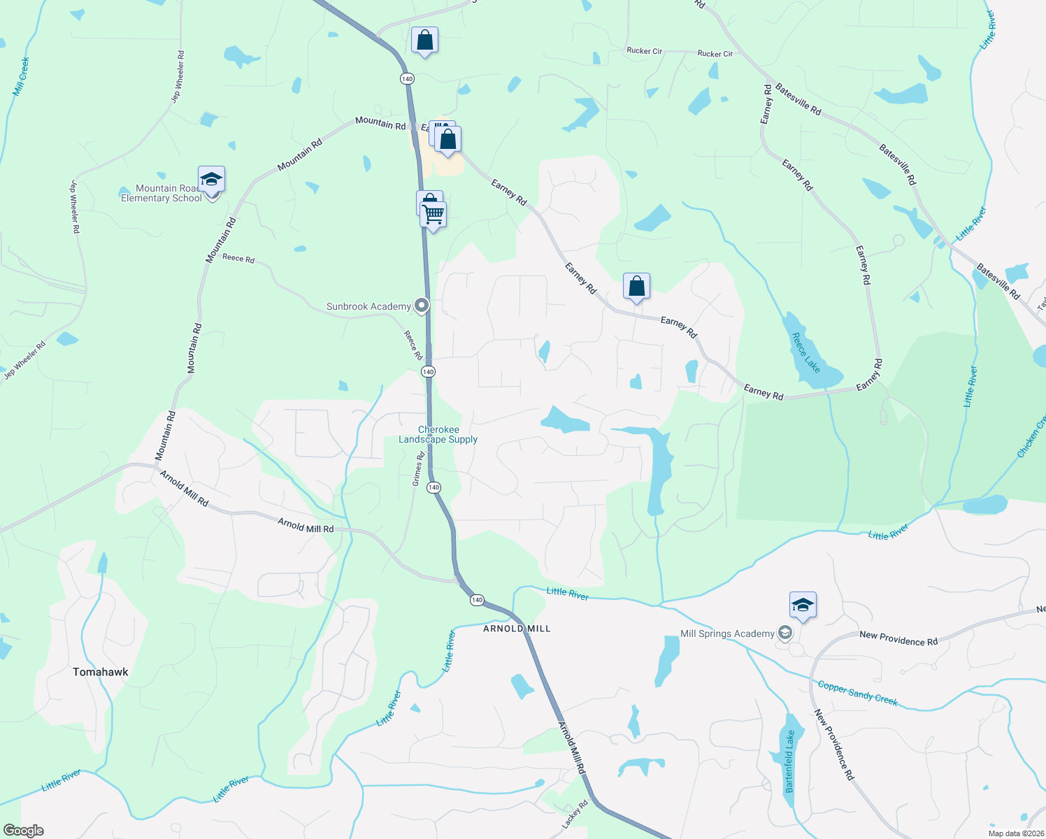 map of restaurants, bars, coffee shops, grocery stores, and more near 149 Plantation Trce in Woodstock