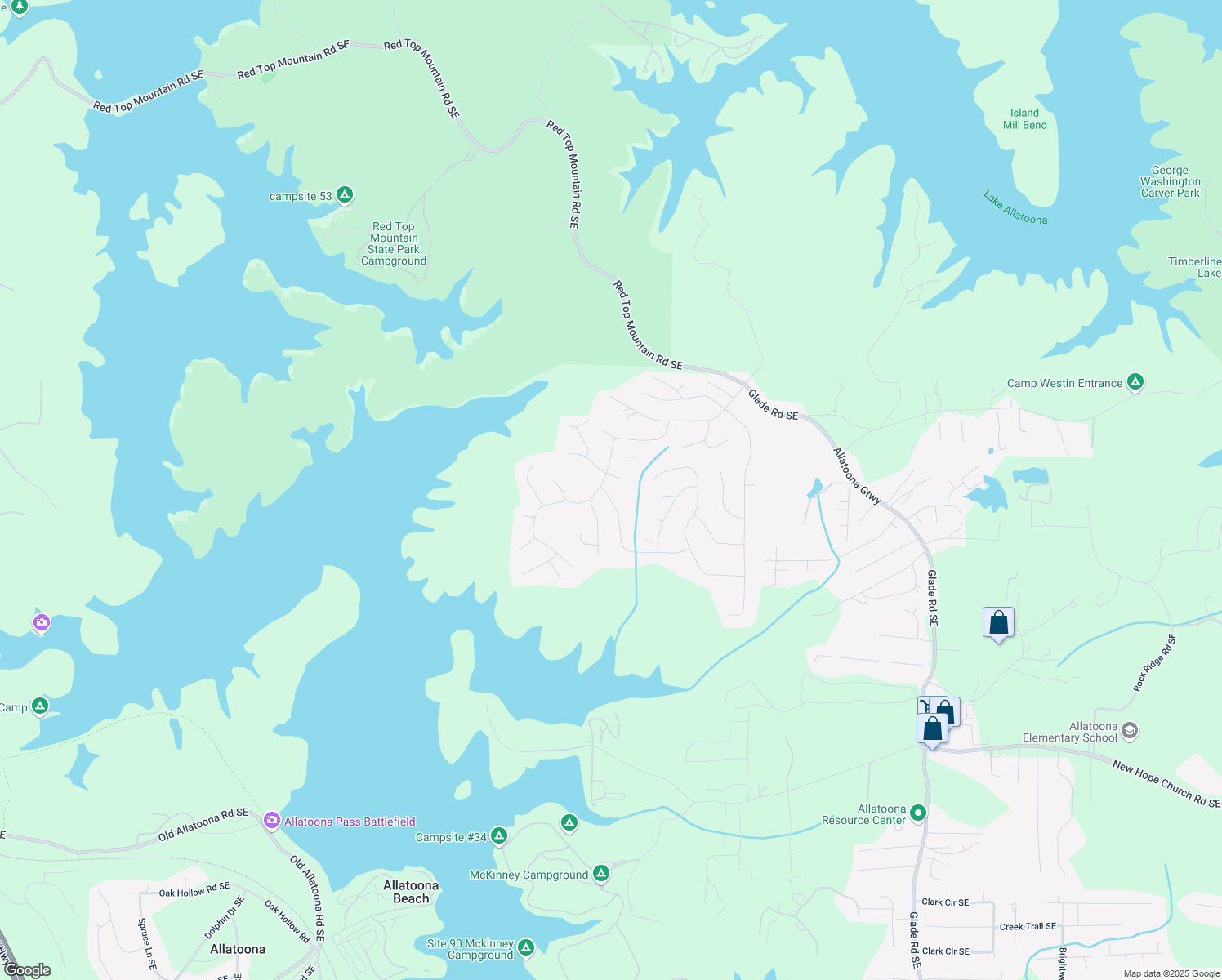 map of restaurants, bars, coffee shops, grocery stores, and more near 4934 Pickys Hollow Southeast in Acworth