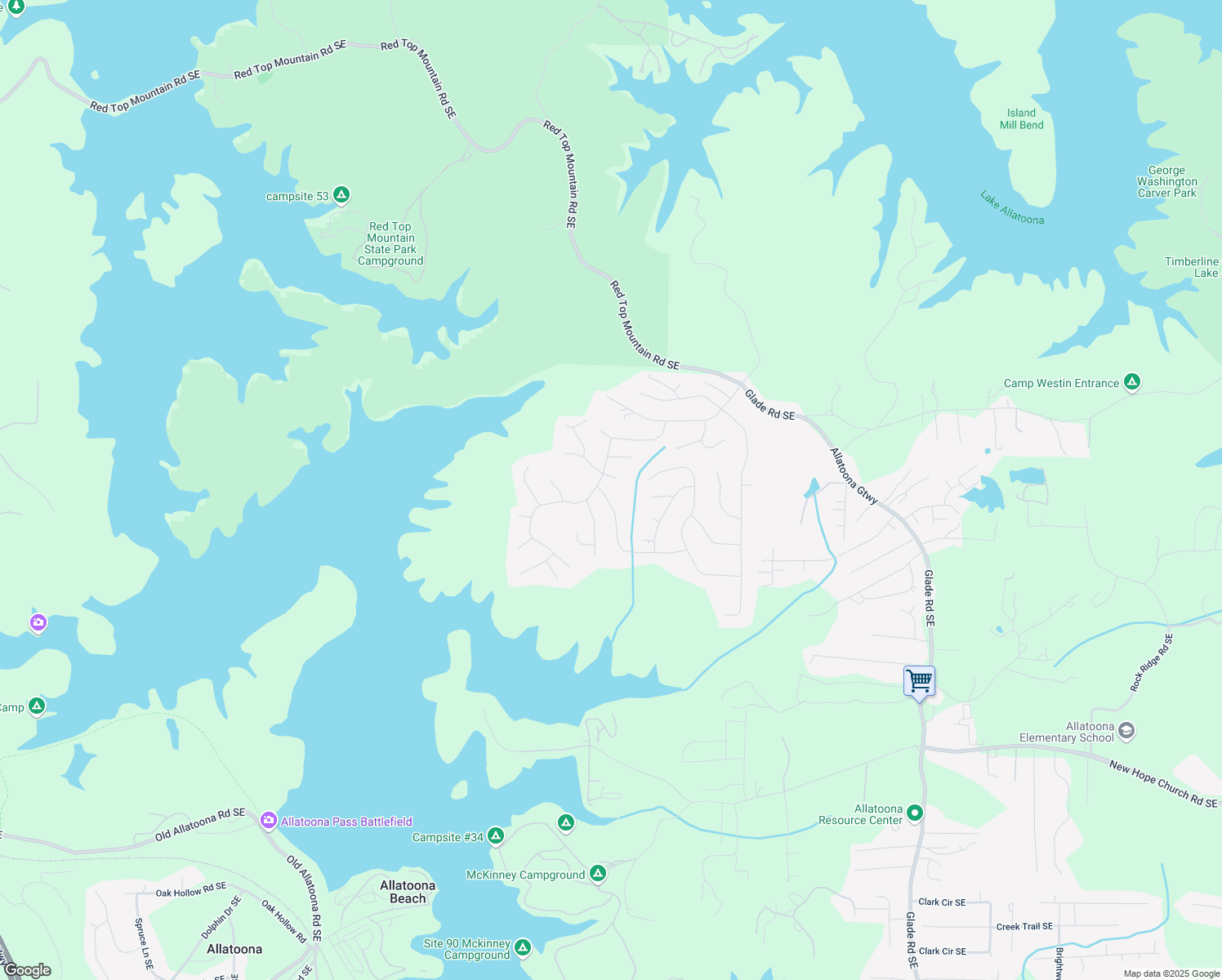 map of restaurants, bars, coffee shops, grocery stores, and more near 4934 Pickys Hollow Southeast in Acworth