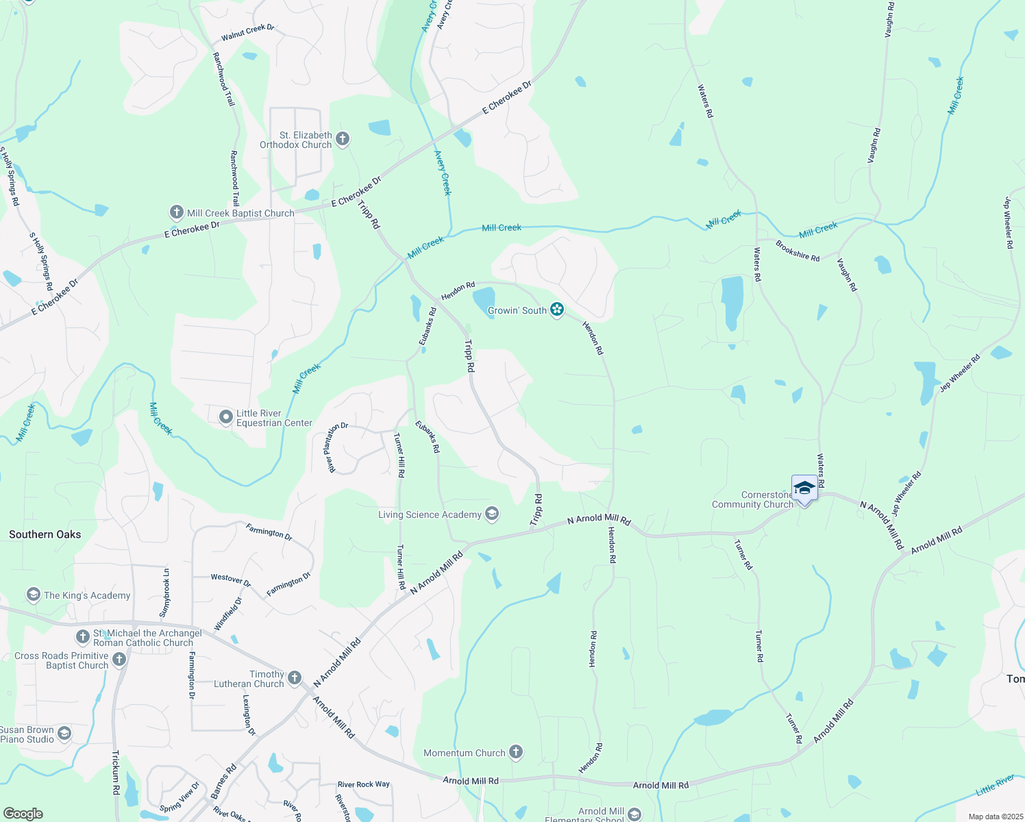map of restaurants, bars, coffee shops, grocery stores, and more near 607 Hickory Creek Lane in Woodstock
