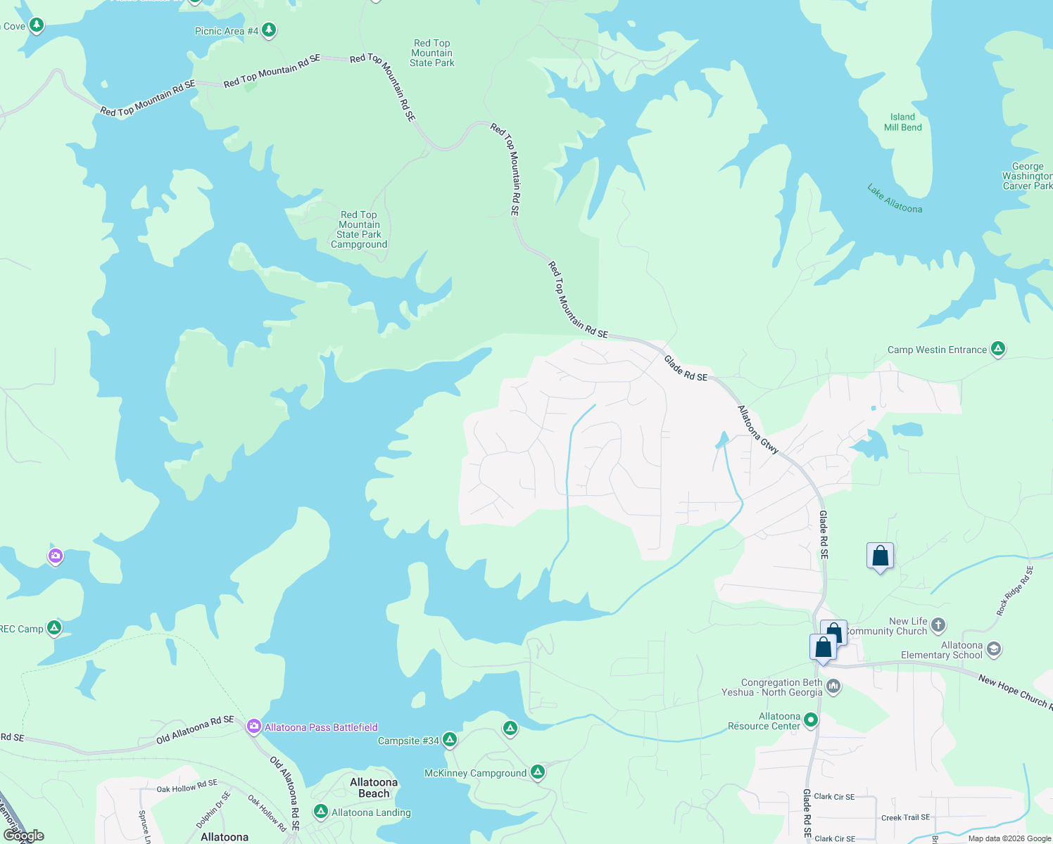 map of restaurants, bars, coffee shops, grocery stores, and more near 5011 Bee Tree Road Southeast in Acworth
