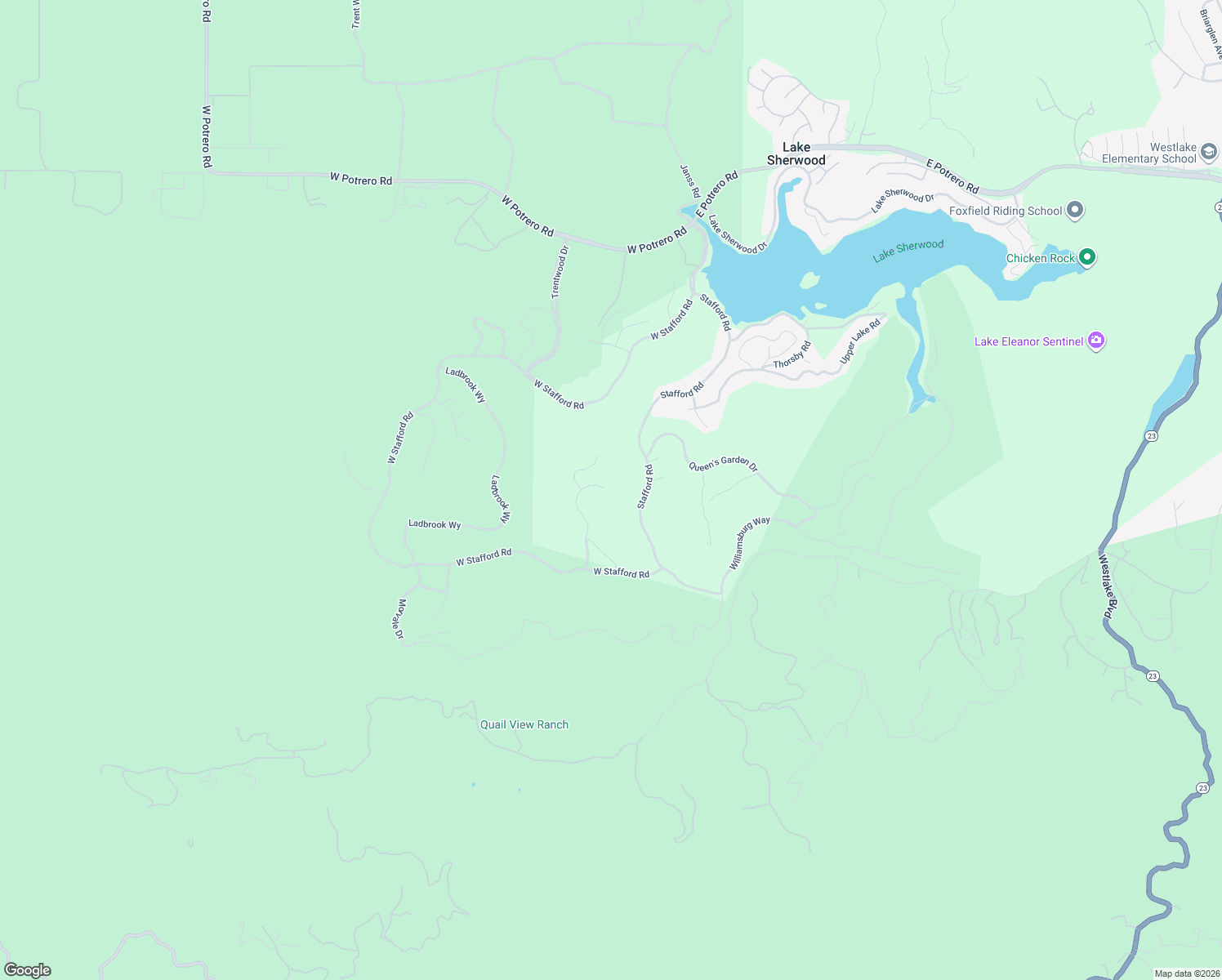 map of restaurants, bars, coffee shops, grocery stores, and more near 2705 Elderoak Road in Thousand Oaks