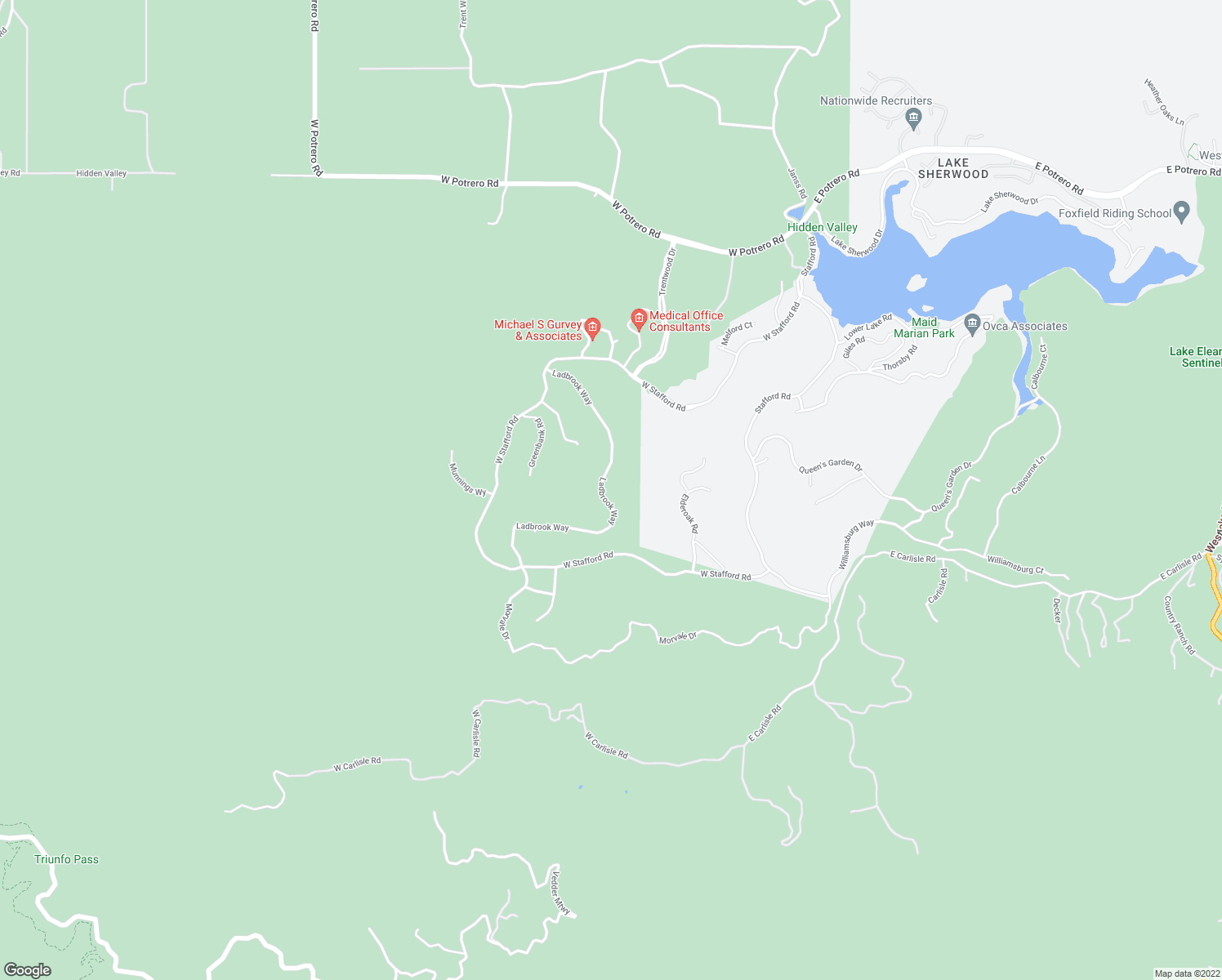 map of restaurants, bars, coffee shops, grocery stores, and more near 2688 Ladbrook Way in Thousand Oaks