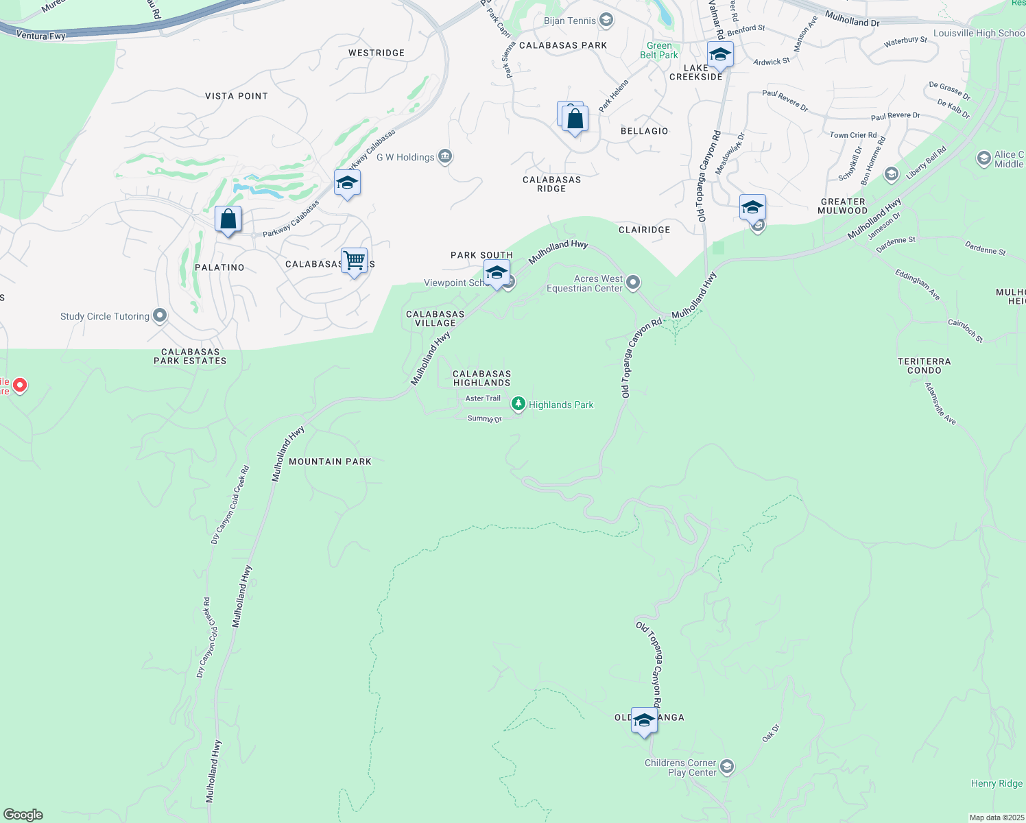 map of restaurants, bars, coffee shops, grocery stores, and more near 23551 Summit Drive in Calabasas