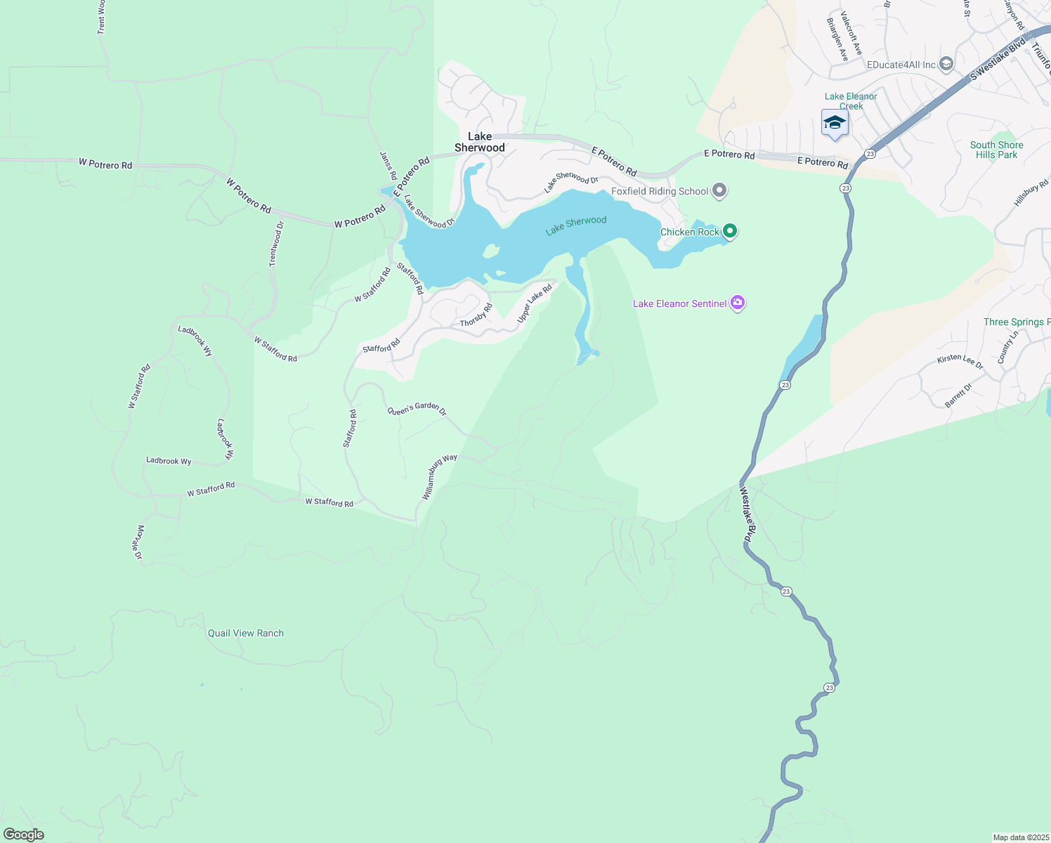 map of restaurants, bars, coffee shops, grocery stores, and more near 2786 Queen's Garden Drive in Thousand Oaks