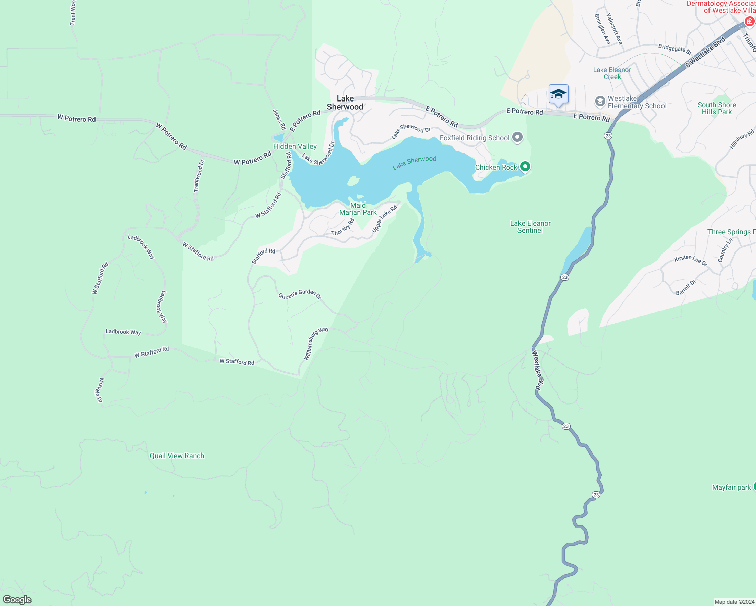 map of restaurants, bars, coffee shops, grocery stores, and more near 2786 Queen's Garden Drive in Thousand Oaks
