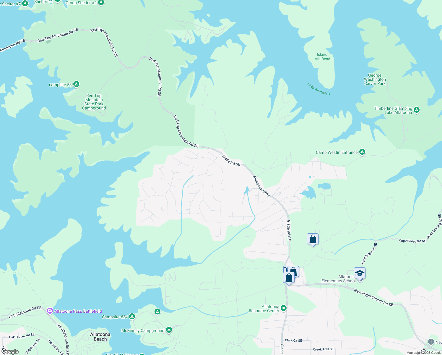 map of restaurants, bars, coffee shops, grocery stores, and more near 7301 Staton Place Southeast in Acworth
