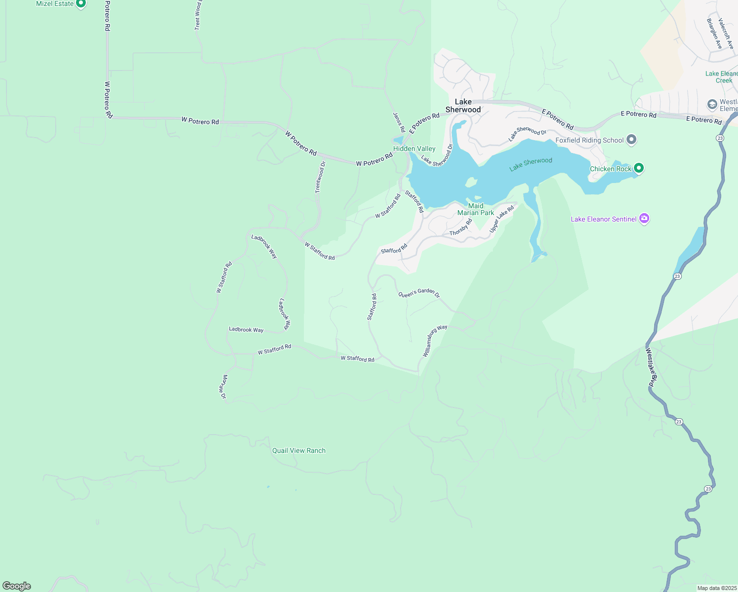 map of restaurants, bars, coffee shops, grocery stores, and more near 2651 Stafford Road in Thousand Oaks