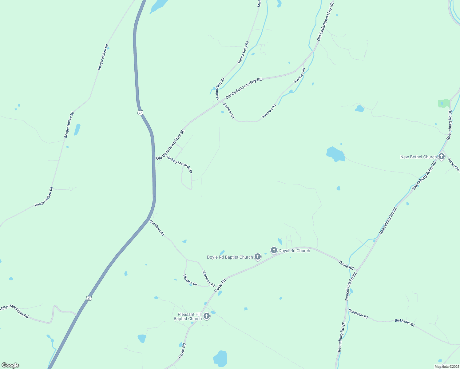 map of restaurants, bars, coffee shops, grocery stores, and more near 22 Hickory Mountain Drive in Cedartown
