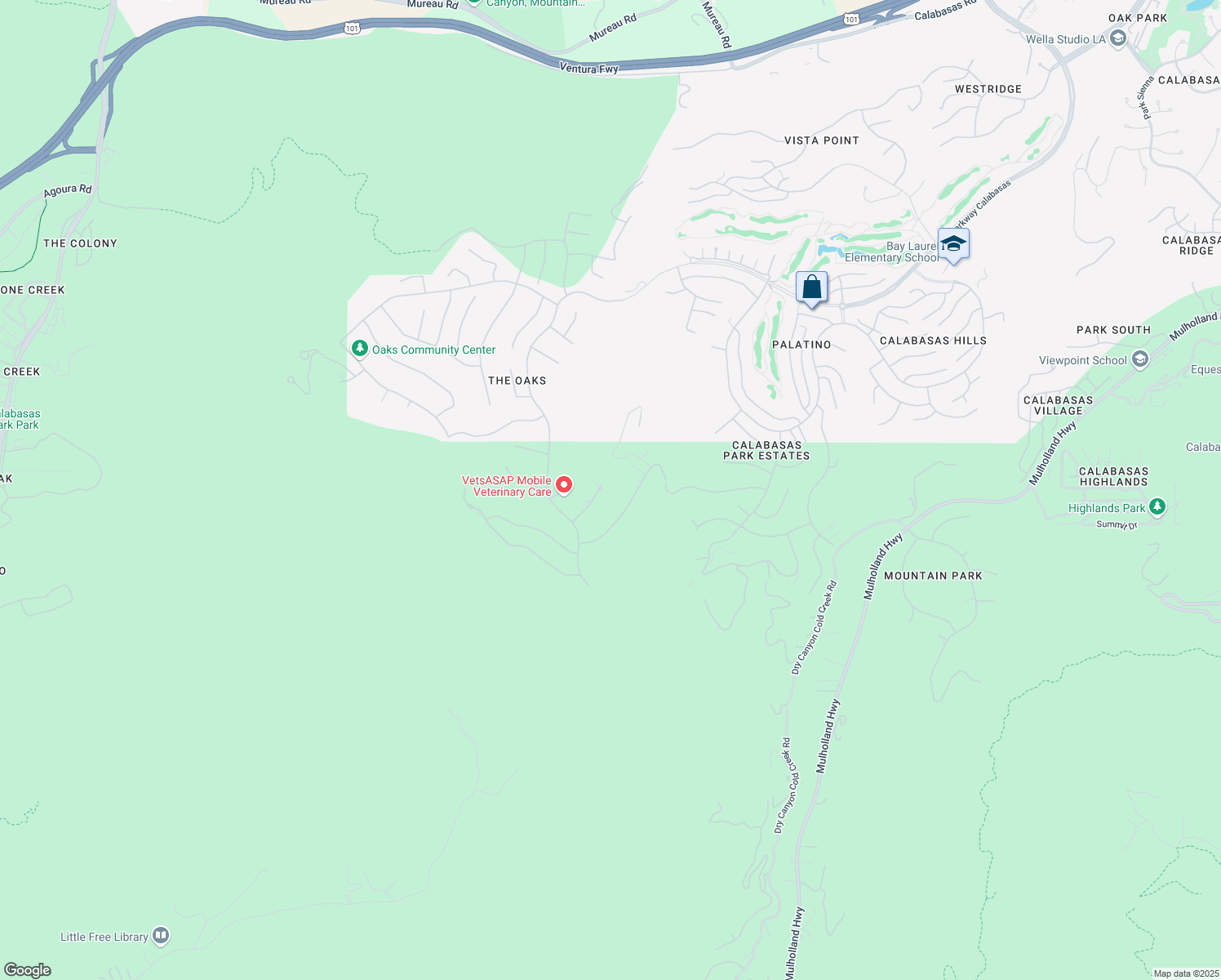 map of restaurants, bars, coffee shops, grocery stores, and more near 25232 Prado Del Misterio in Calabasas