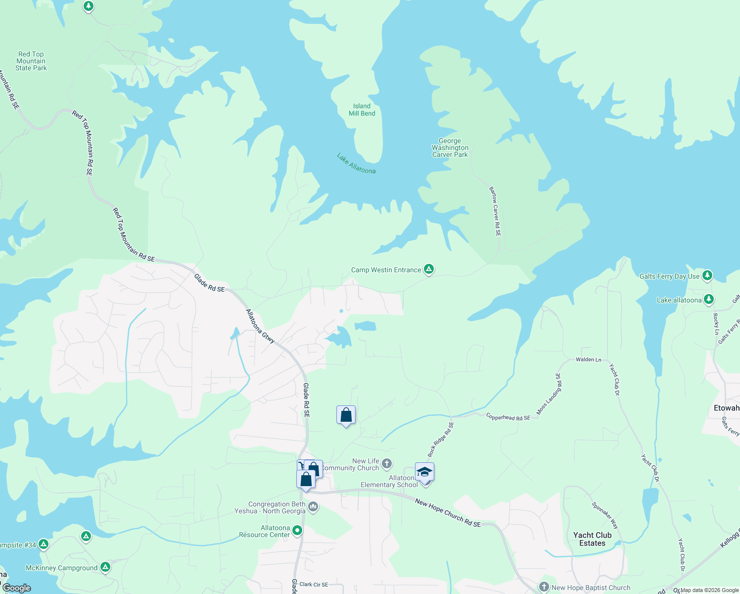 map of restaurants, bars, coffee shops, grocery stores, and more near 4291 Bartow Carver Rd SE in Acworth