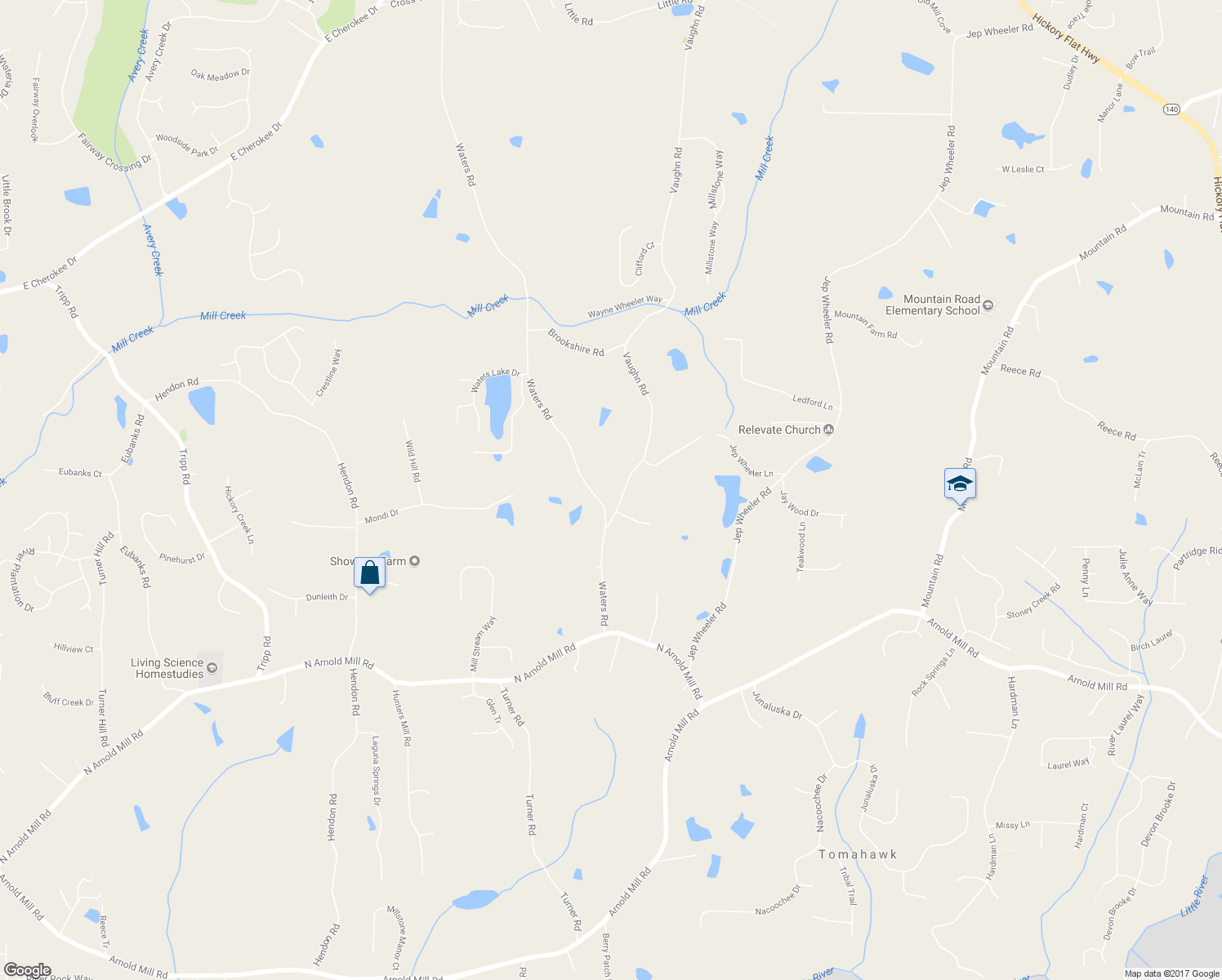 map of restaurants, bars, coffee shops, grocery stores, and more near 5509 Vaughn Road in Woodstock