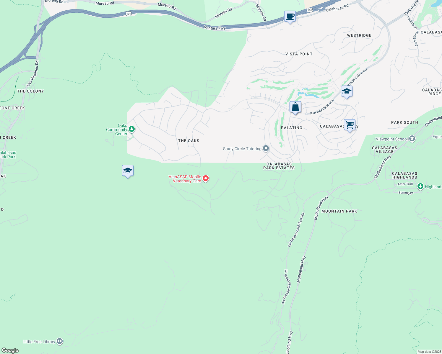 map of restaurants, bars, coffee shops, grocery stores, and more near 25242 Prado Del Misterio in Calabasas