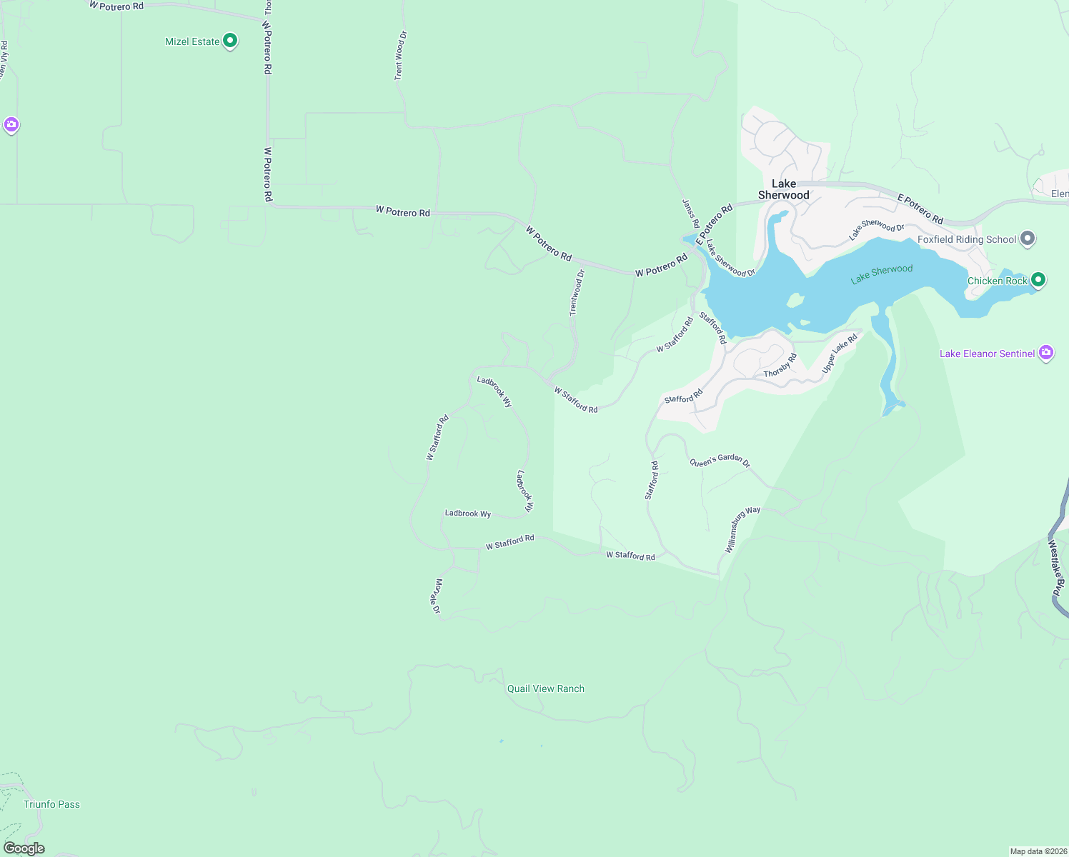 map of restaurants, bars, coffee shops, grocery stores, and more near 2516 Ladbrook Way in Westlake Village
