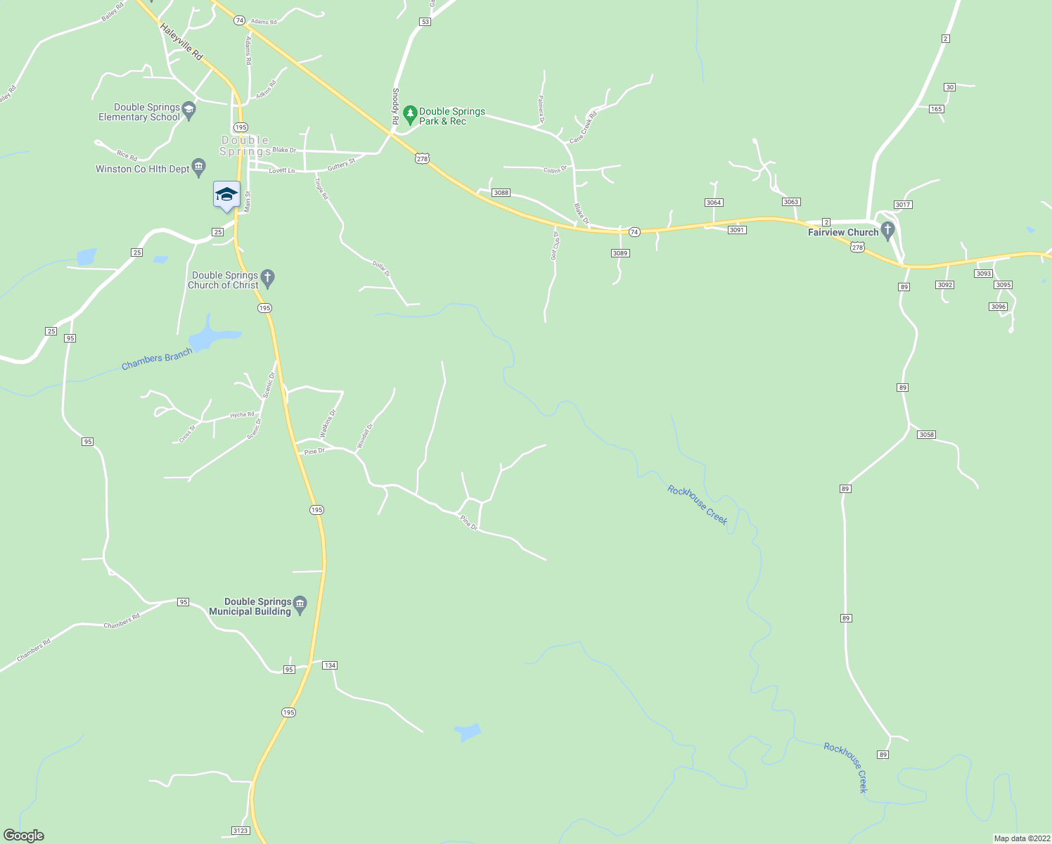 map of restaurants, bars, coffee shops, grocery stores, and more near 22 Lynn Rd in Double Springs
