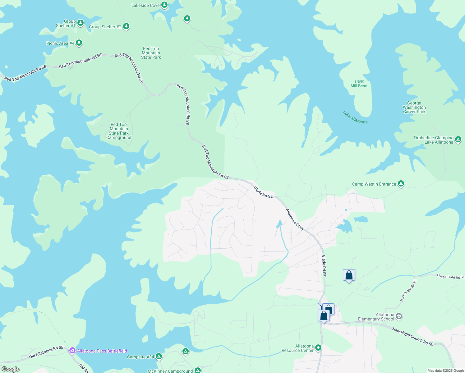 map of restaurants, bars, coffee shops, grocery stores, and more near 7338 Staton Place Southeast in Acworth