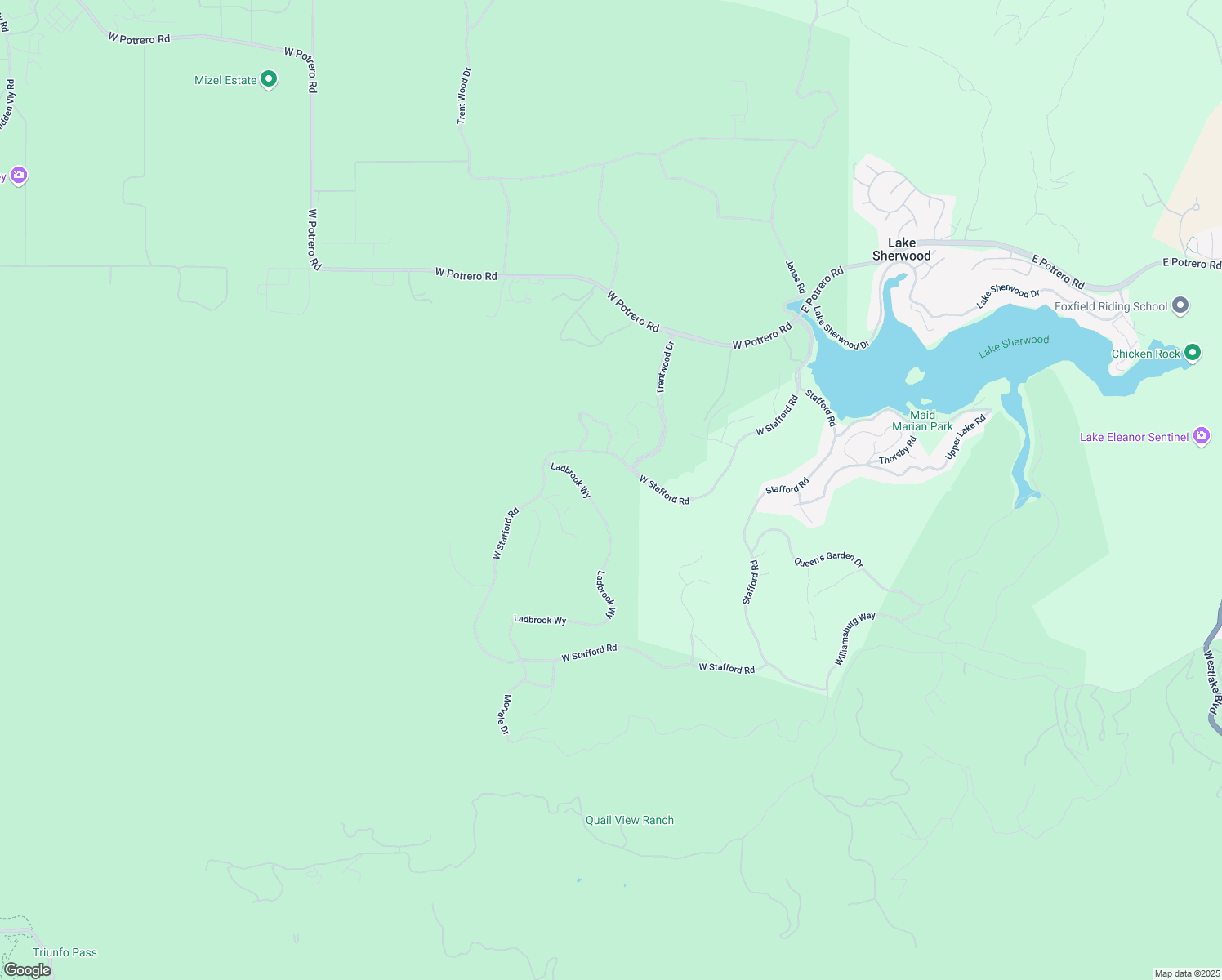 map of restaurants, bars, coffee shops, grocery stores, and more near 390 West Stafford Road in Thousand Oaks