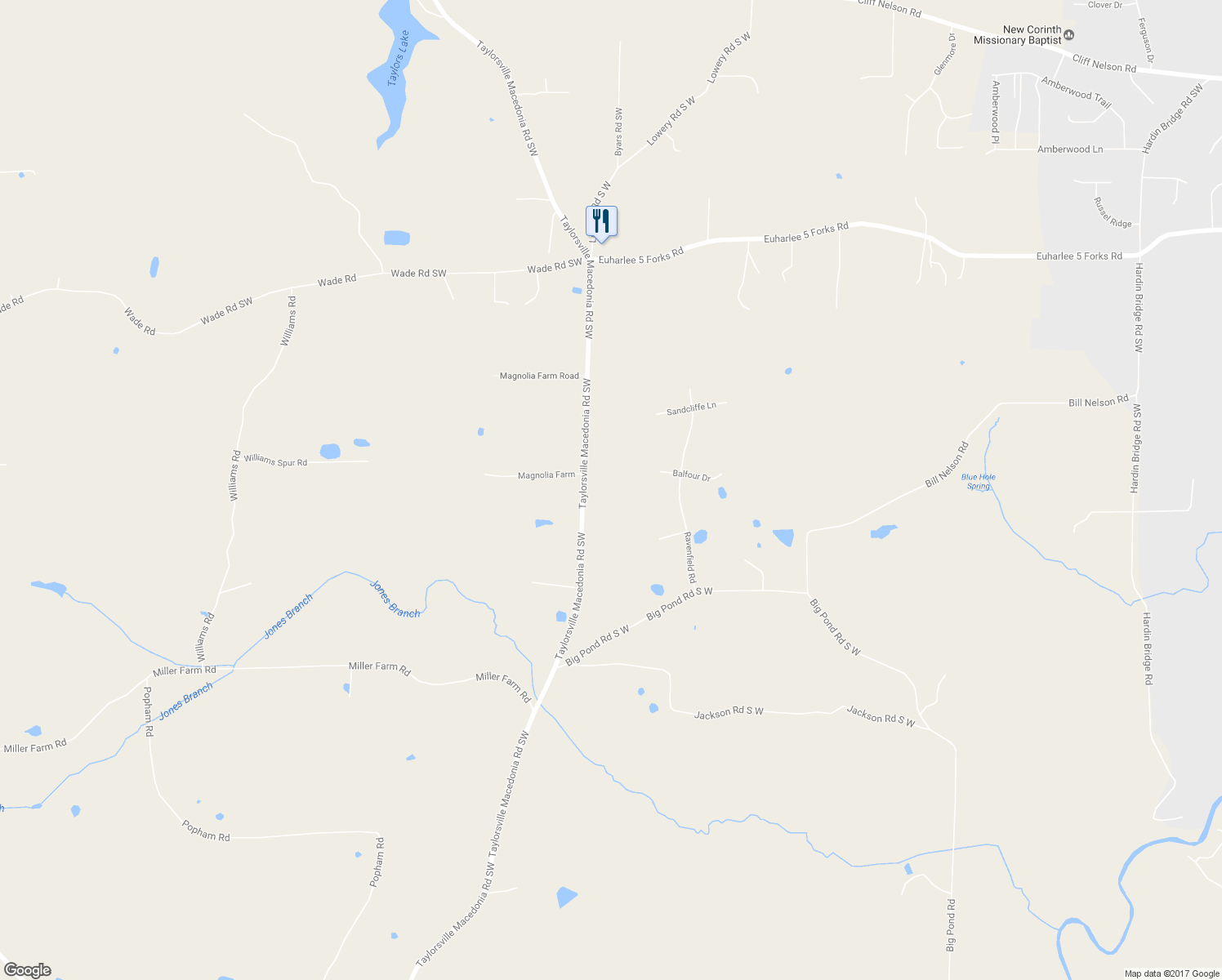 map of restaurants, bars, coffee shops, grocery stores, and more near 1229 Taylorsville Macedonia Road in Taylorsville
