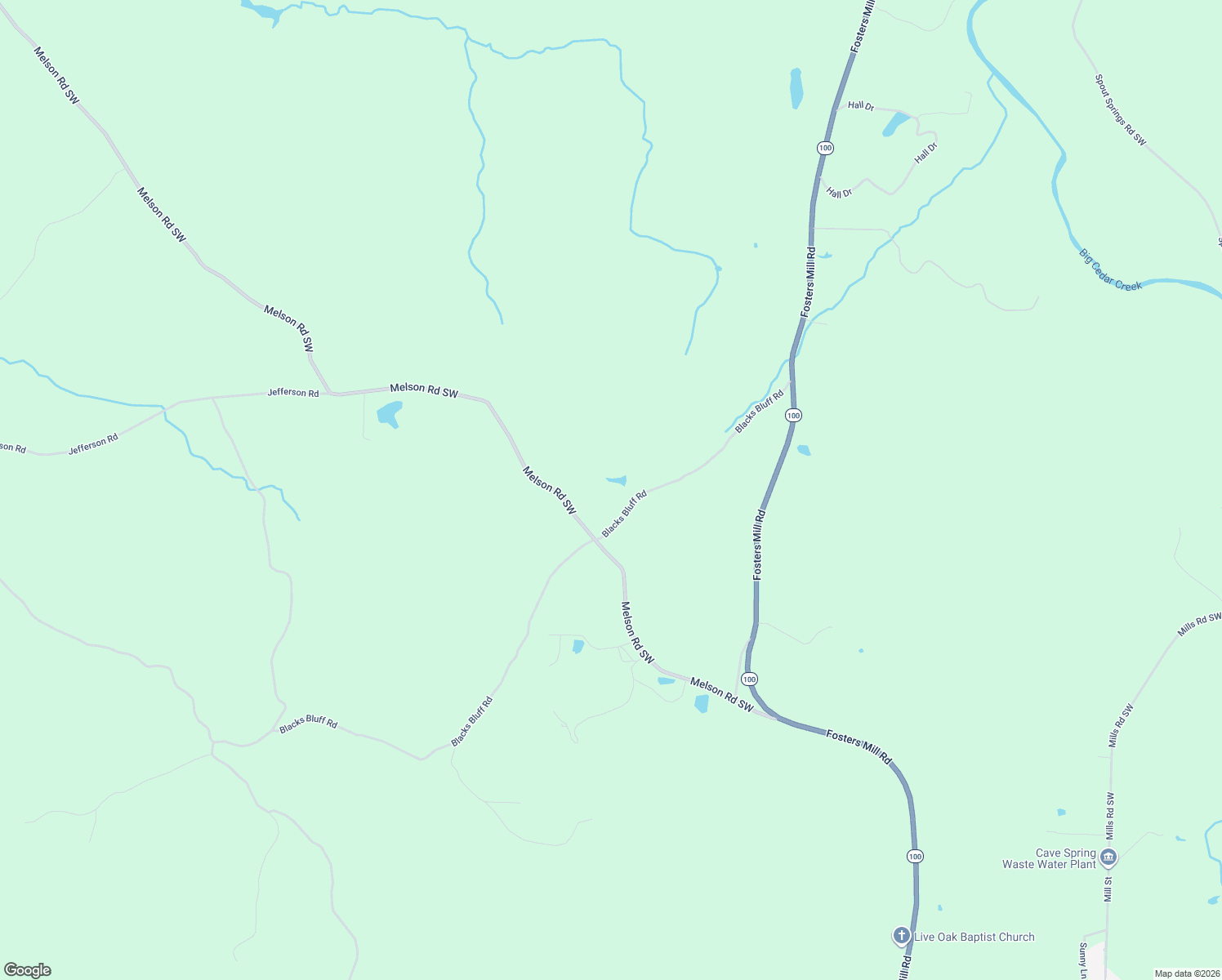 map of restaurants, bars, coffee shops, grocery stores, and more near 432 Melson Road Southwest in Cave Spring