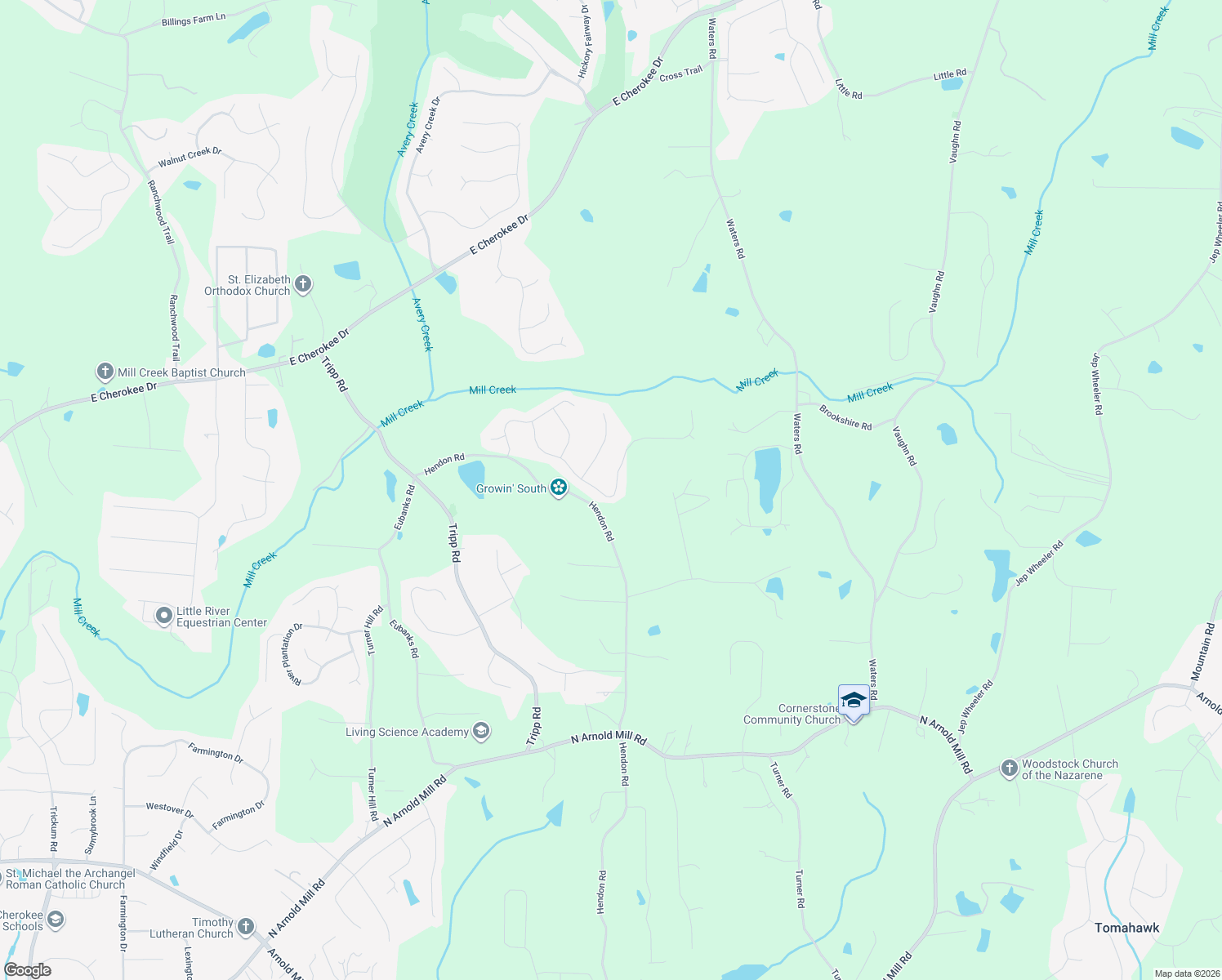 map of restaurants, bars, coffee shops, grocery stores, and more near 334 Heritage Overlook in Woodstock