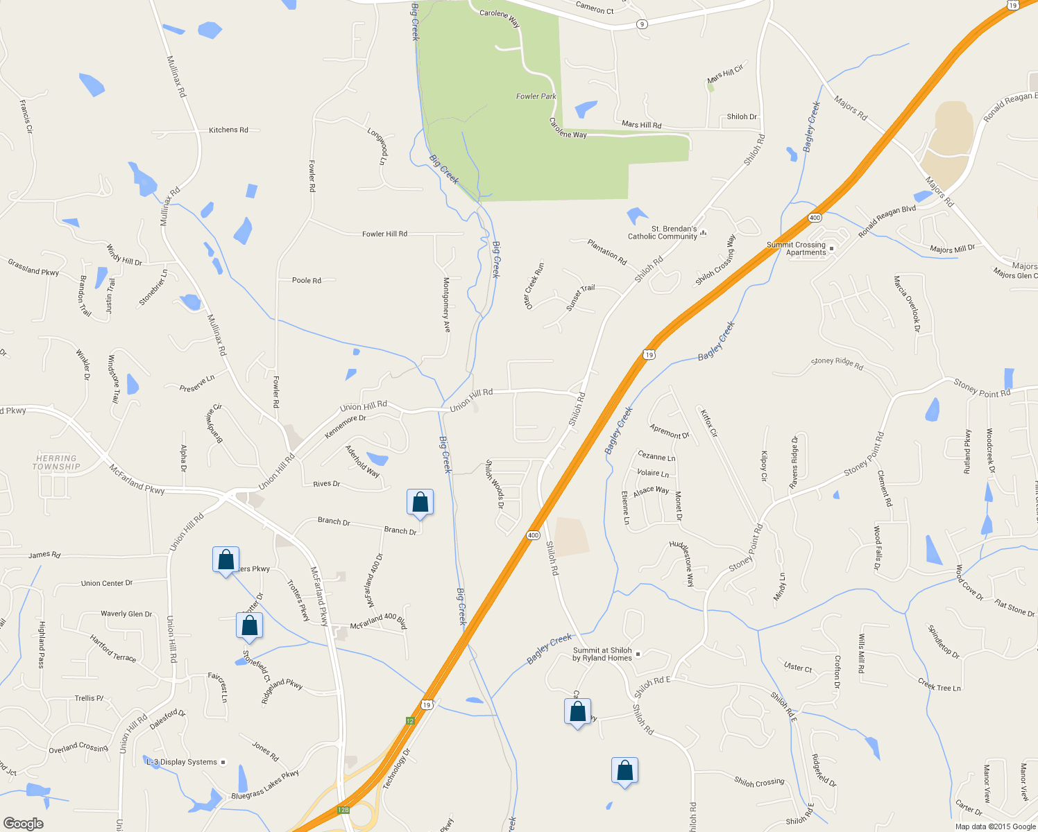 map of restaurants, bars, coffee shops, grocery stores, and more near 5265 Breckinridge Lane in Cumming