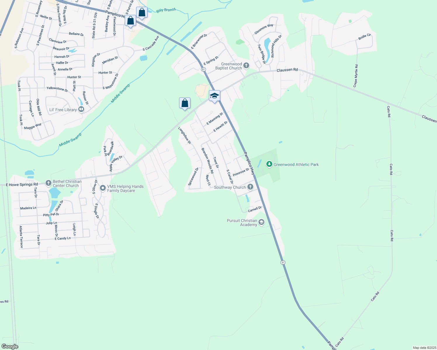 map of restaurants, bars, coffee shops, grocery stores, and more near 3084 Trent Dr in Florence