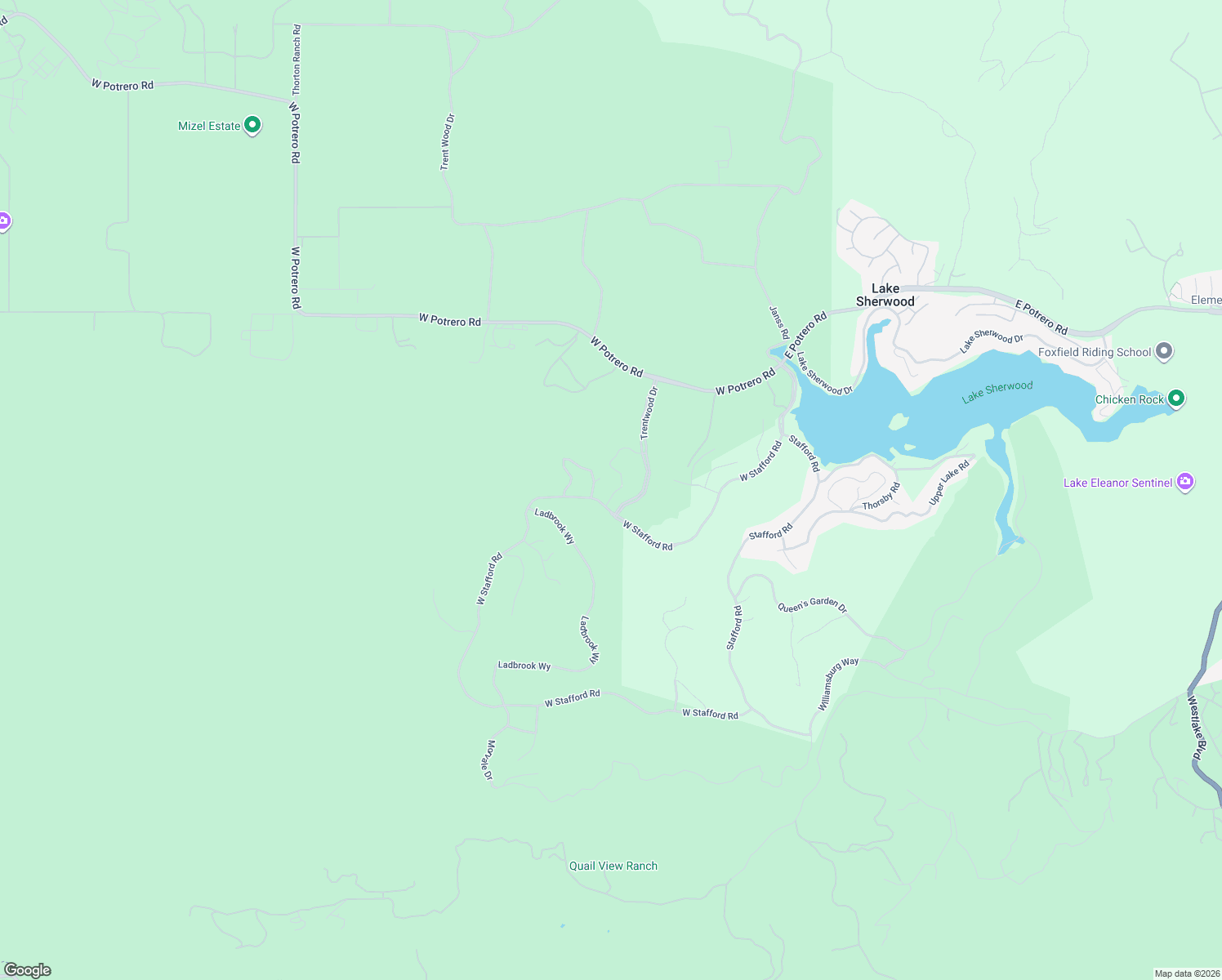 map of restaurants, bars, coffee shops, grocery stores, and more near 2443 Swanfield Court in Thousand Oaks