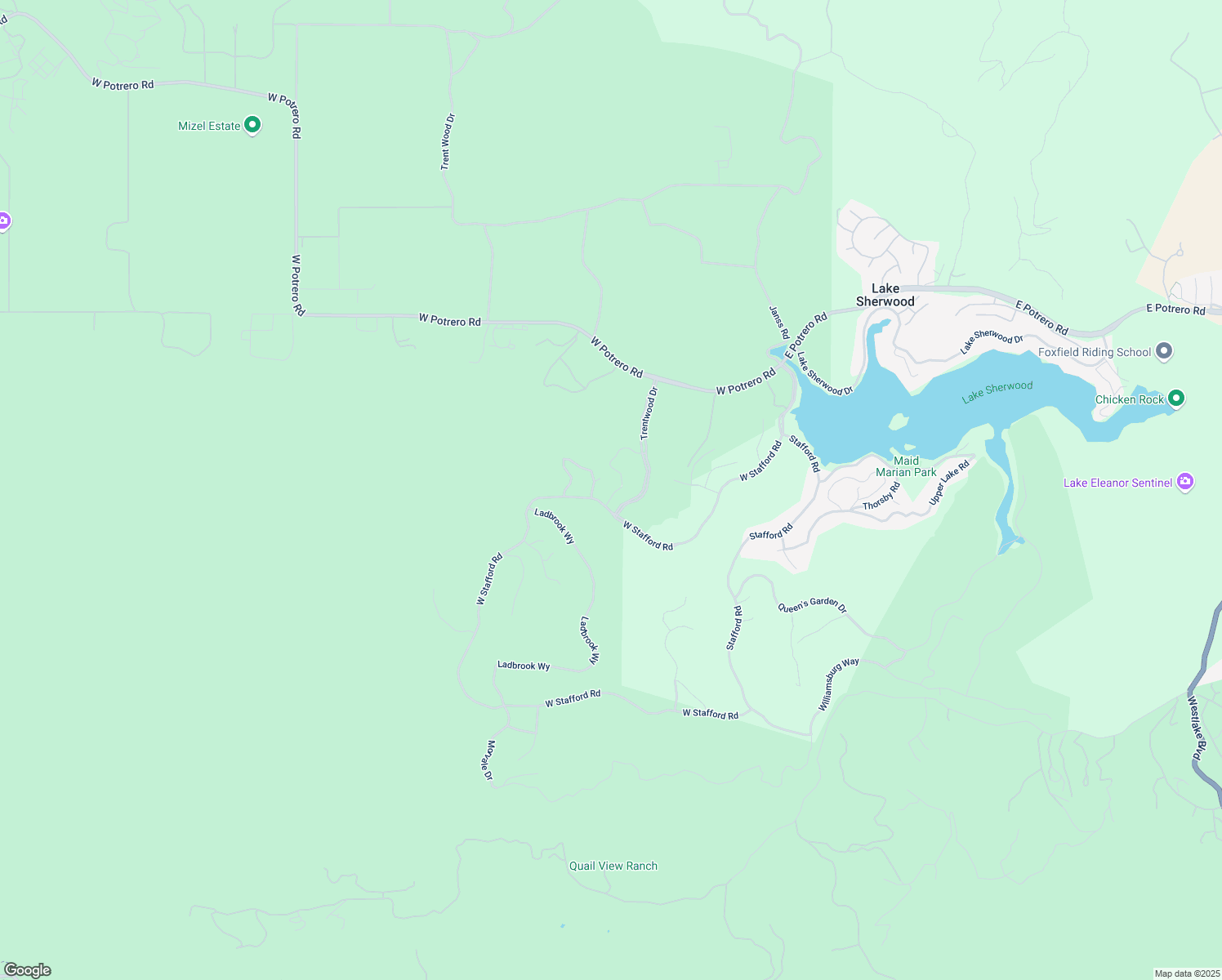 map of restaurants, bars, coffee shops, grocery stores, and more near 2443 Swanfield Court in Thousand Oaks