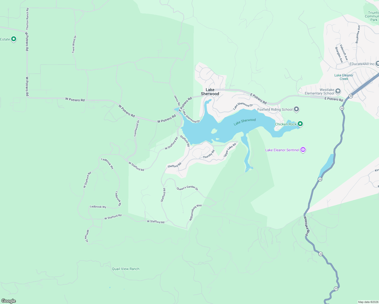 map of restaurants, bars, coffee shops, grocery stores, and more near 2308 Stafford Road in Thousand Oaks