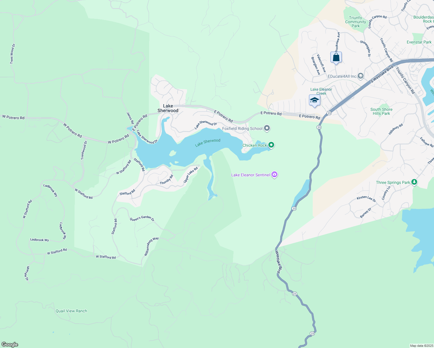 map of restaurants, bars, coffee shops, grocery stores, and more near 2385 Calbourne Court in Westlake Village