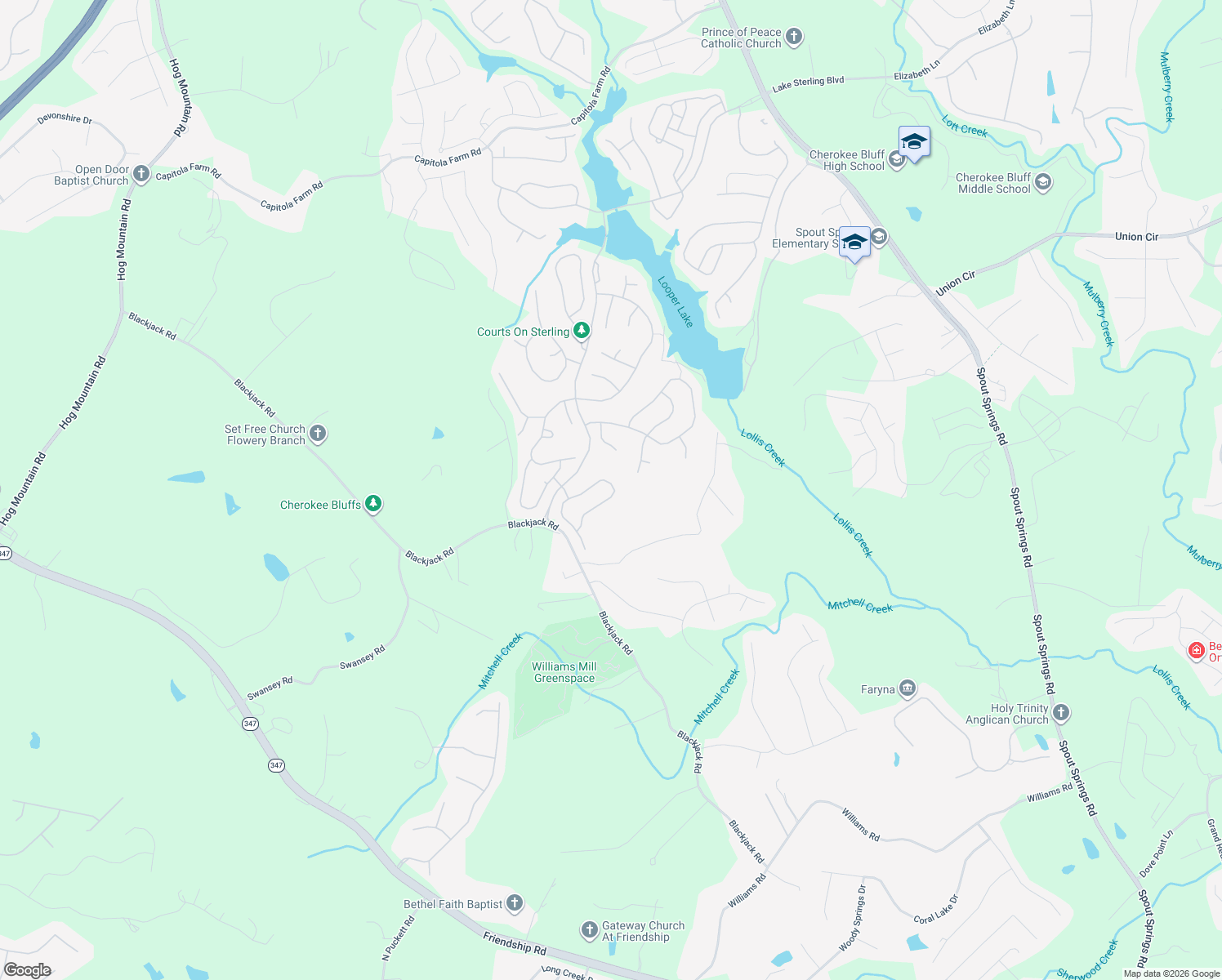 map of restaurants, bars, coffee shops, grocery stores, and more near 7863 Keepsake Lane in Flowery Branch